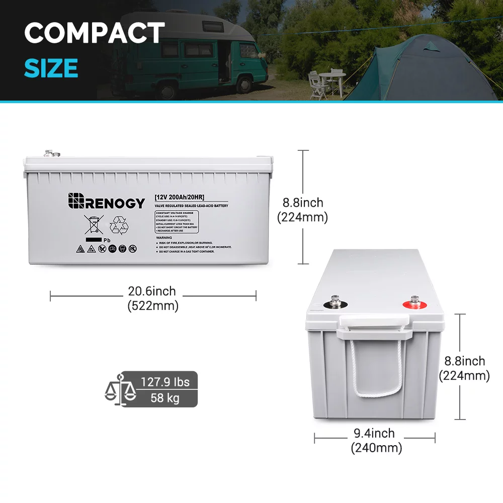 Renogy Deep Cycle AGM Battery 12 Volt 200Ah, 2000A Max Discharge Current, Safe Charge Most Home Appliances for RV, Solar, Marine, and off-grid Applications - Inhomebuy