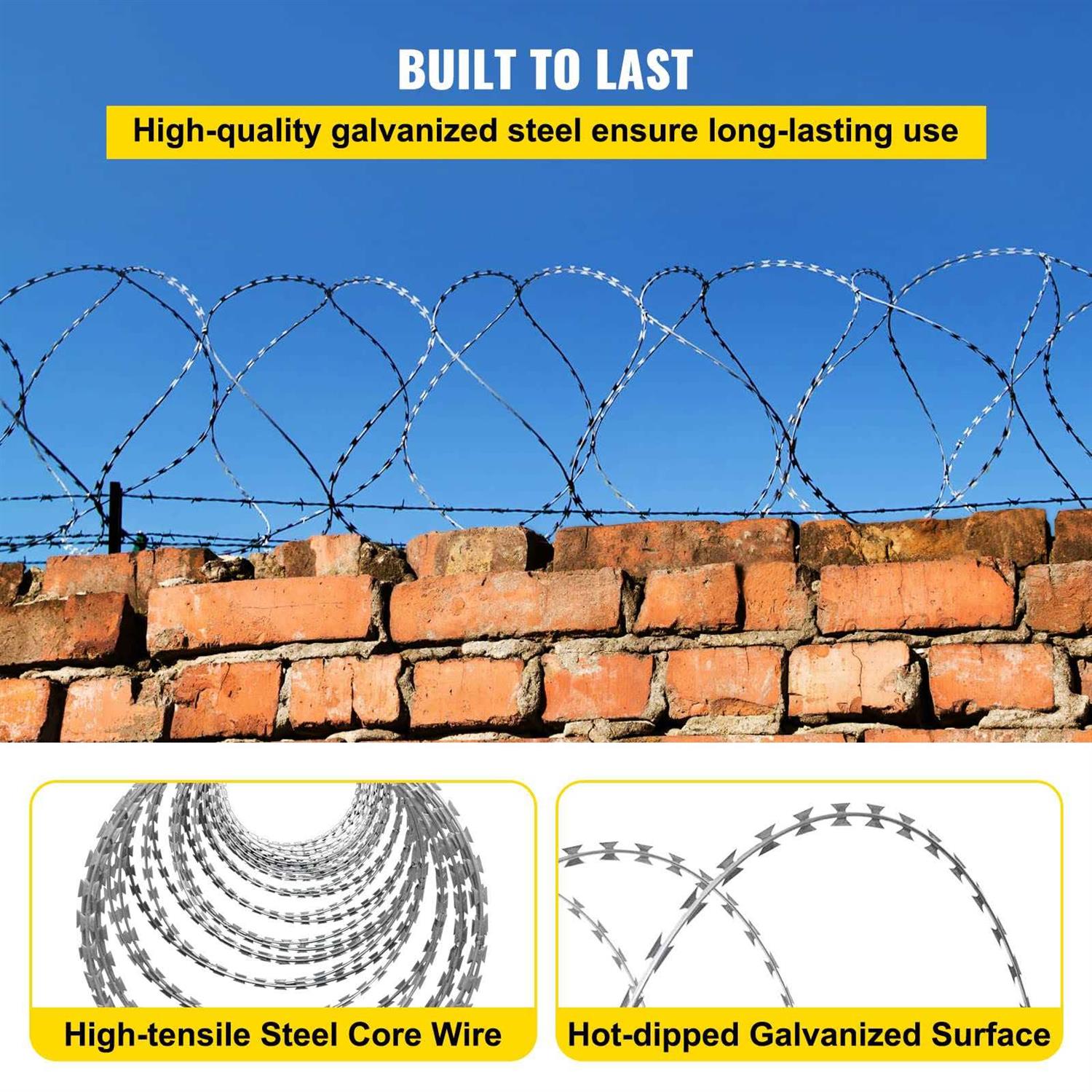 VEVOR Razor Wires Razor Barbed Wire Coils 49 ft Per Roll Razor Wire Fencing Razor Fence - Inhomebuy