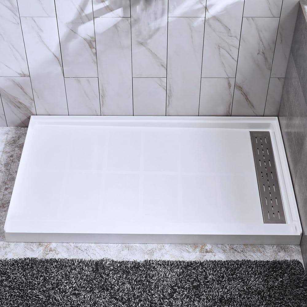 WoodBridge 60 in. L x 36 in. W Alcove Zero Threshold Shower Pan Base with Left/Right Drain SUS-WH-6036 - Inhomebuy