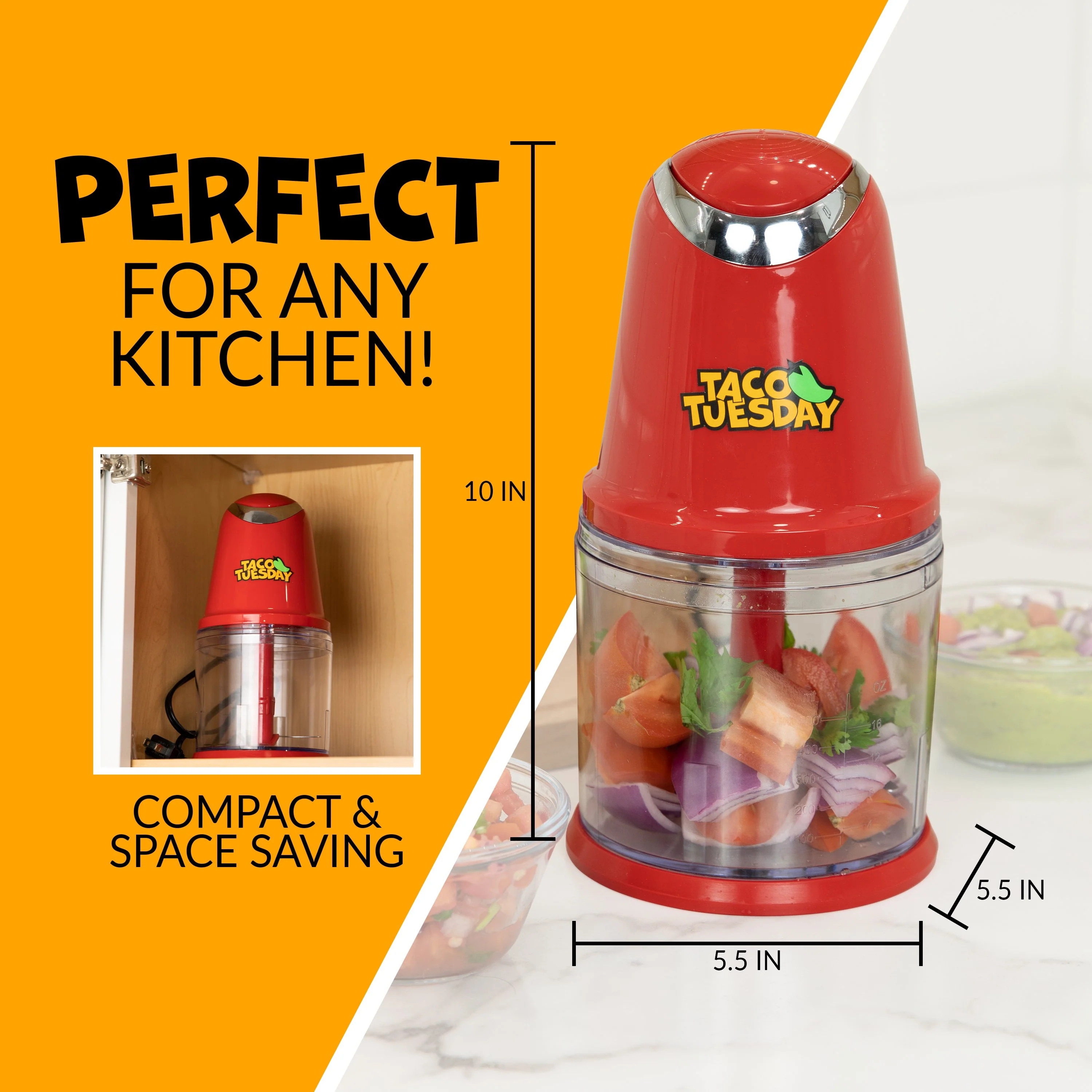 Taco Tuesday 2-Speed Salsa & Guacamole Chopper, 2 Cup Capacity - Inhomebuy