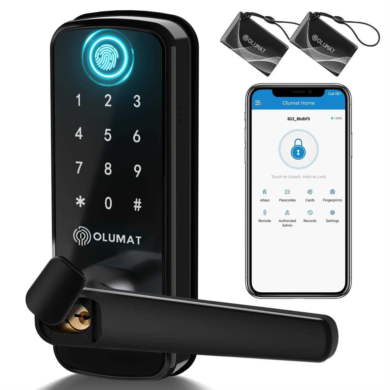 OLUMAT smart door lock OLUMAT keyless entry door lock fingerprint door lock with keypad digital door lock with handle for home - Inhomebuy