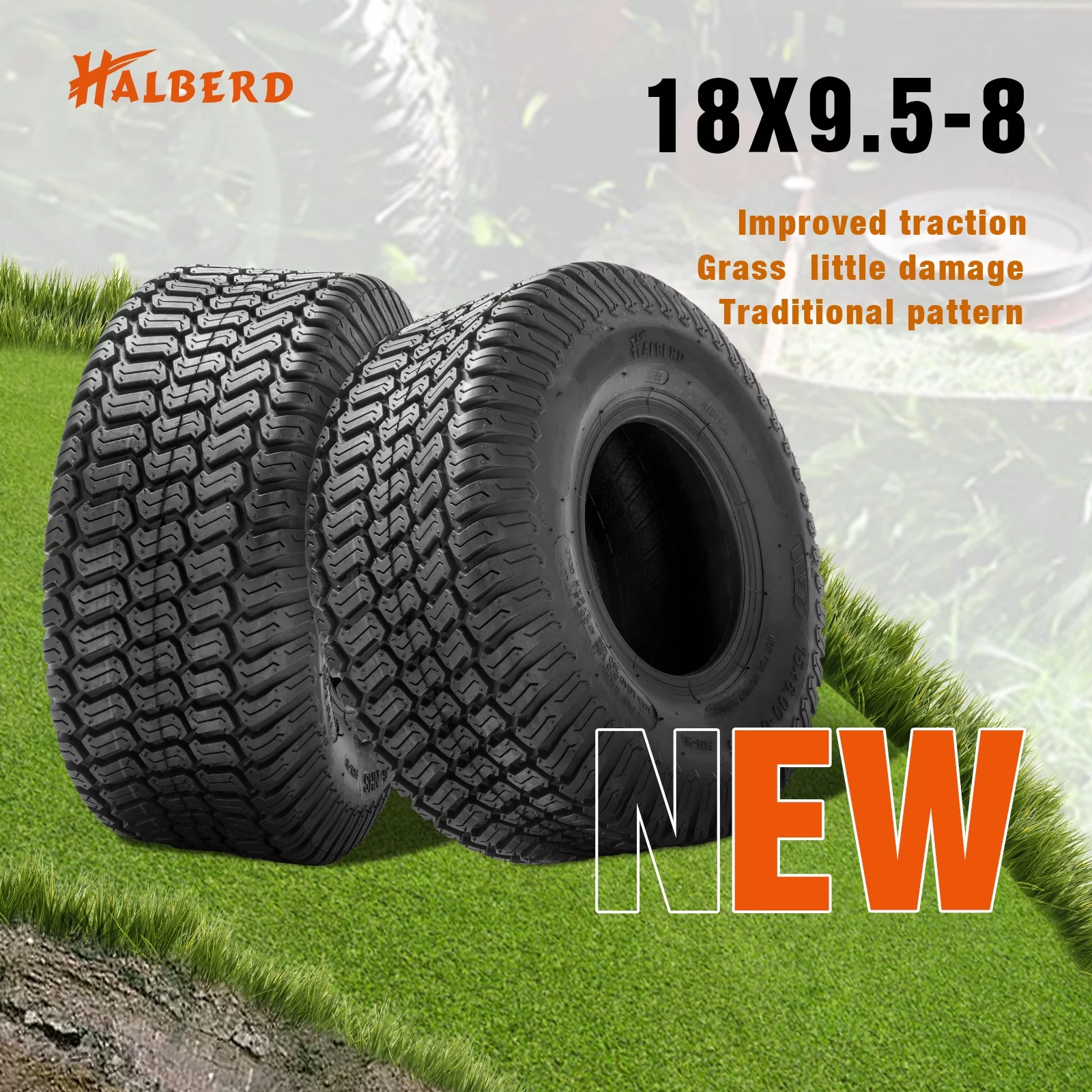HALBERD 18x9.5-8 18x9.5x8 Lawn Mower Tires 4PR Tubeless Turf Saver  ATV Garden Tire Set of 2 - Inhomebuy