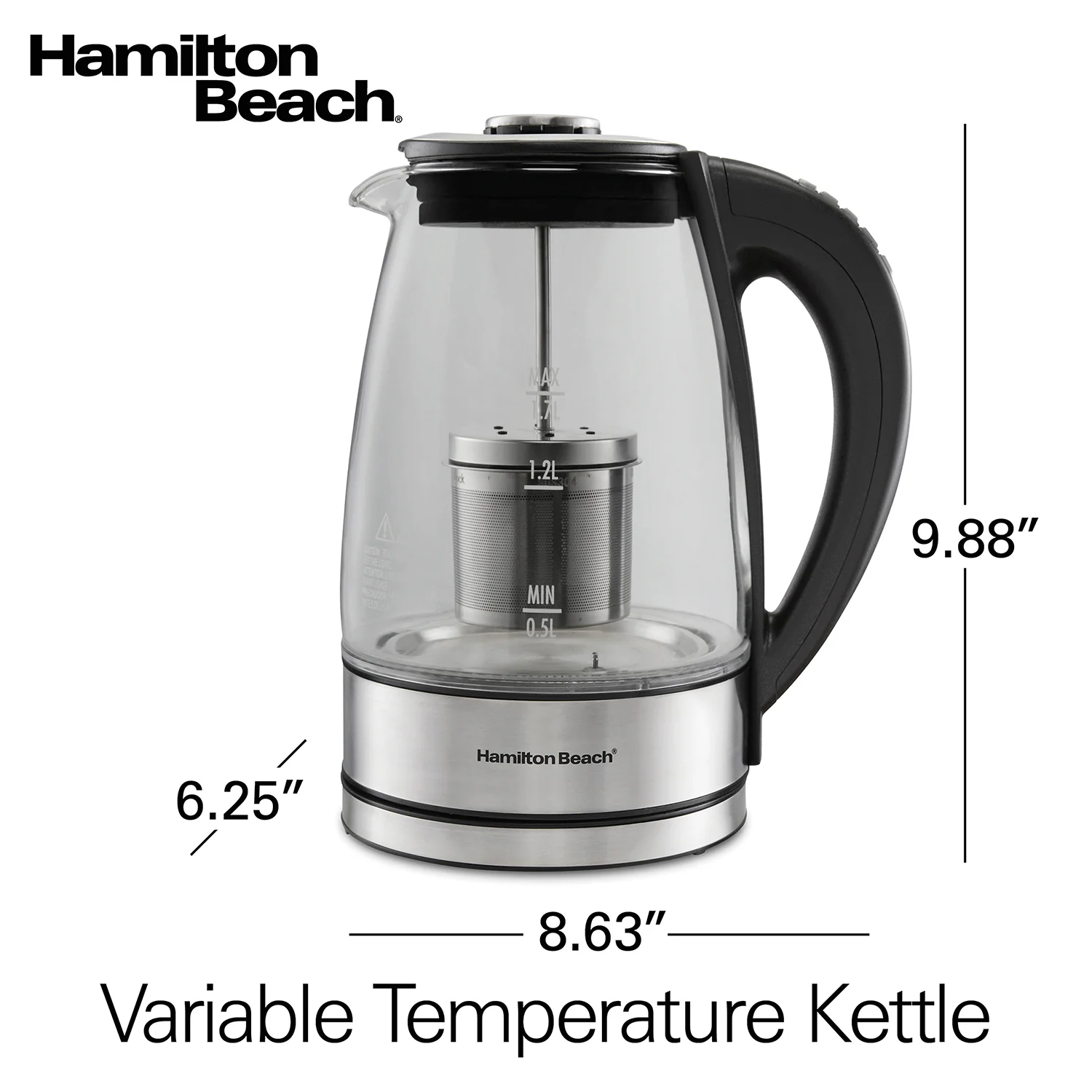 Hamilton Beach Kettle: 1.7L, variable temperature with removable Tea Infuser, glass & s/s | 40942C - Inhomebuy