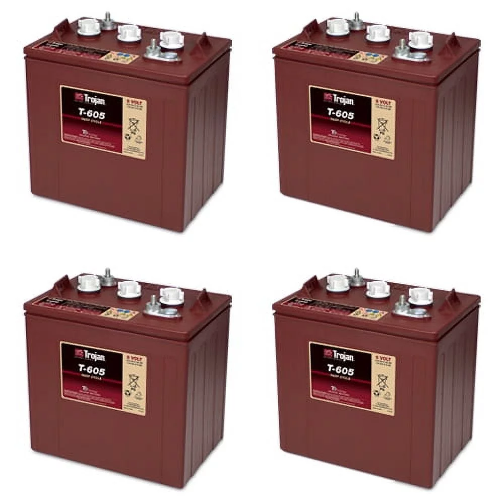 Trojan T-605 6V 210Ah Flooded Lead Acid GC2 Deep Cycle Battery x4 - Inhomebuy