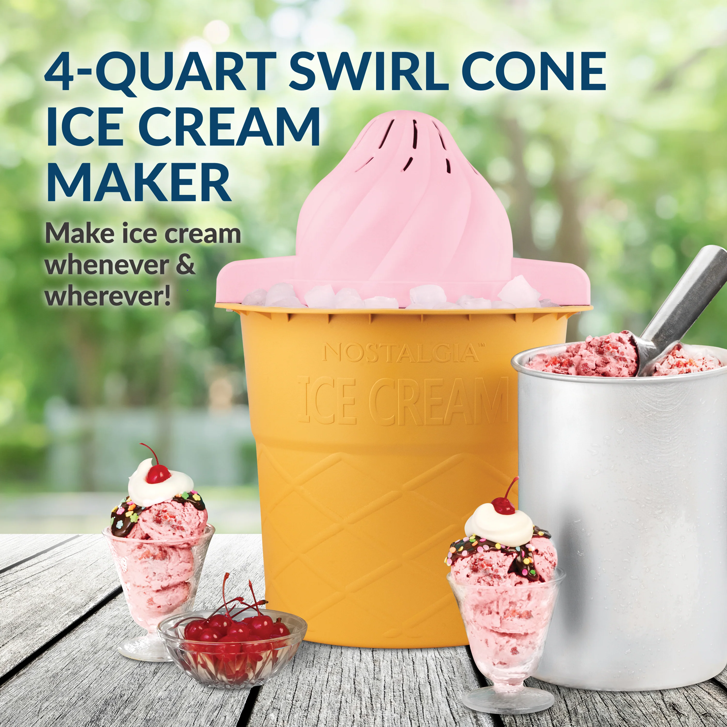 4-Quart Swirl Cone Ice Cream Maker, Strawberry Red - Inhomebuy