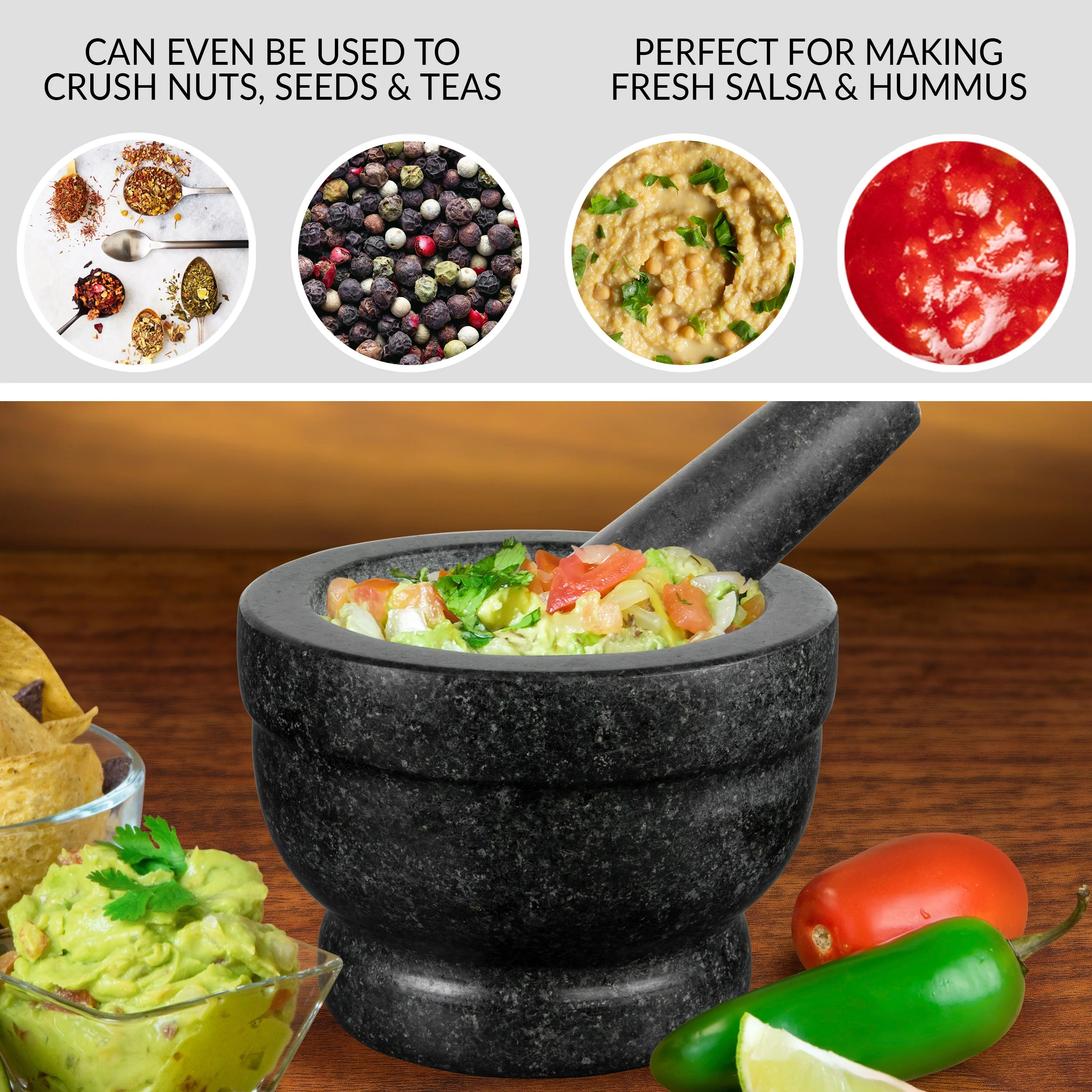 Taco Tuesday 5-Inch Granite Mortar & Pestle - Inhomebuy