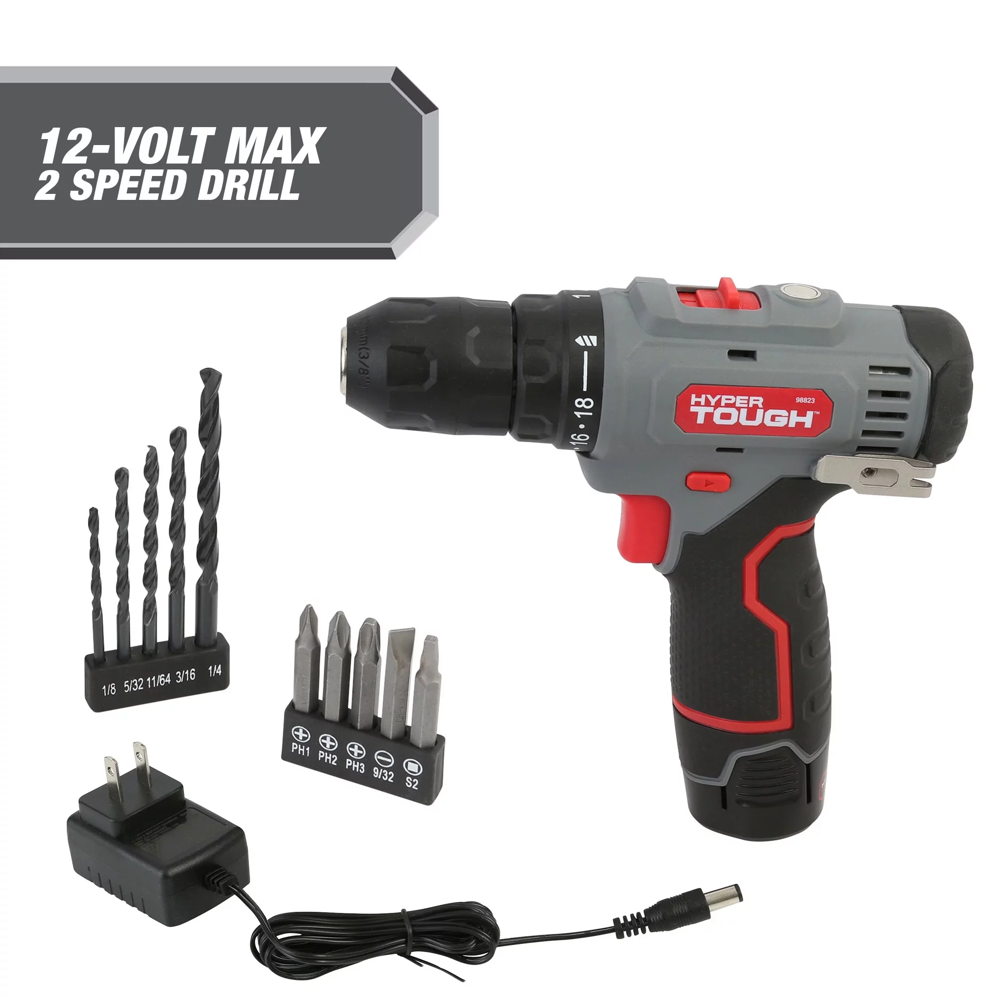 Hyper Tough 12V Max Lithium-Ion Cordless 2-Speed Drill Driver with 1.5Ah Battery and Charger, Model 98823 - Inhomebuy