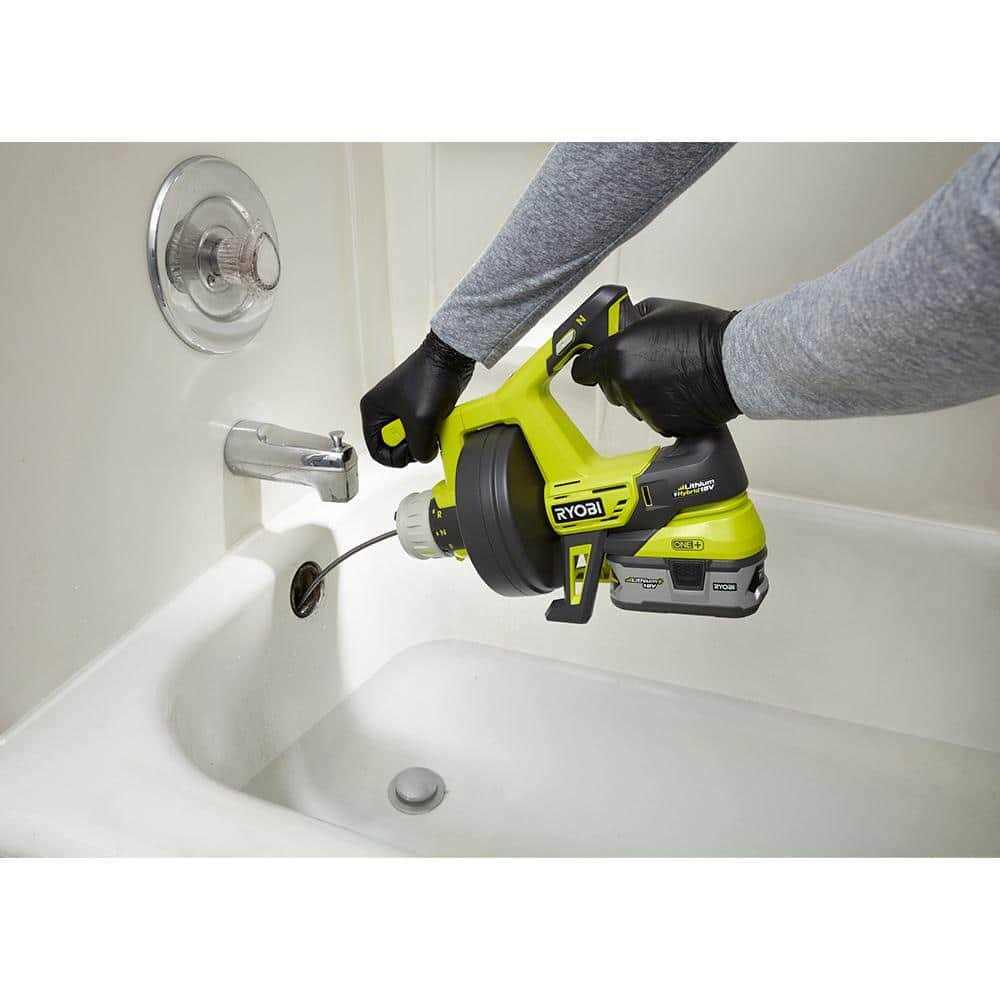 RYOBI ONE+ 18V Hybrid Drain Auger Kit with 50 ft. Cable, 2.0 Ah Battery, 18V Charger and Cutter Tips - Inhomebuy
