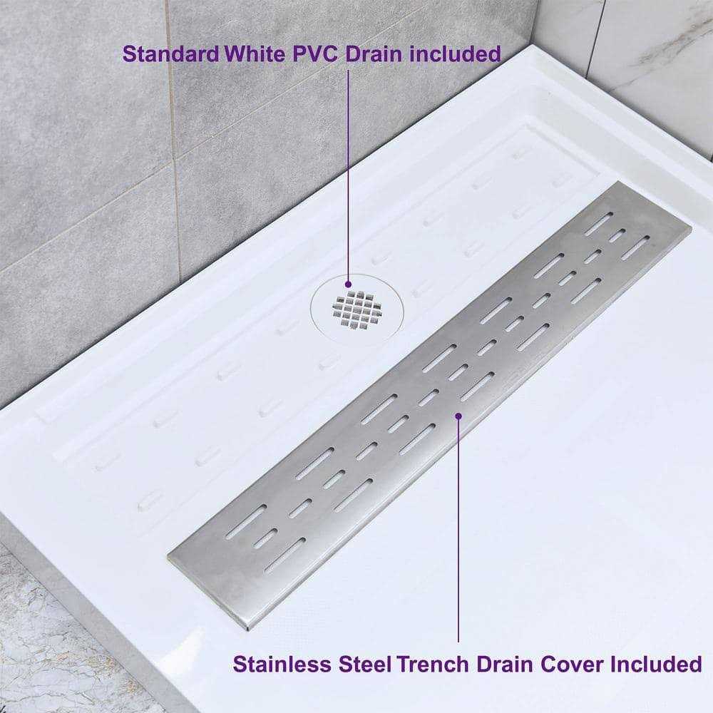 WoodBridge 60 in. L x 36 in. W Alcove Zero Threshold Shower Pan Base with Left/Right Drain SUS-WH-6036 - Inhomebuy