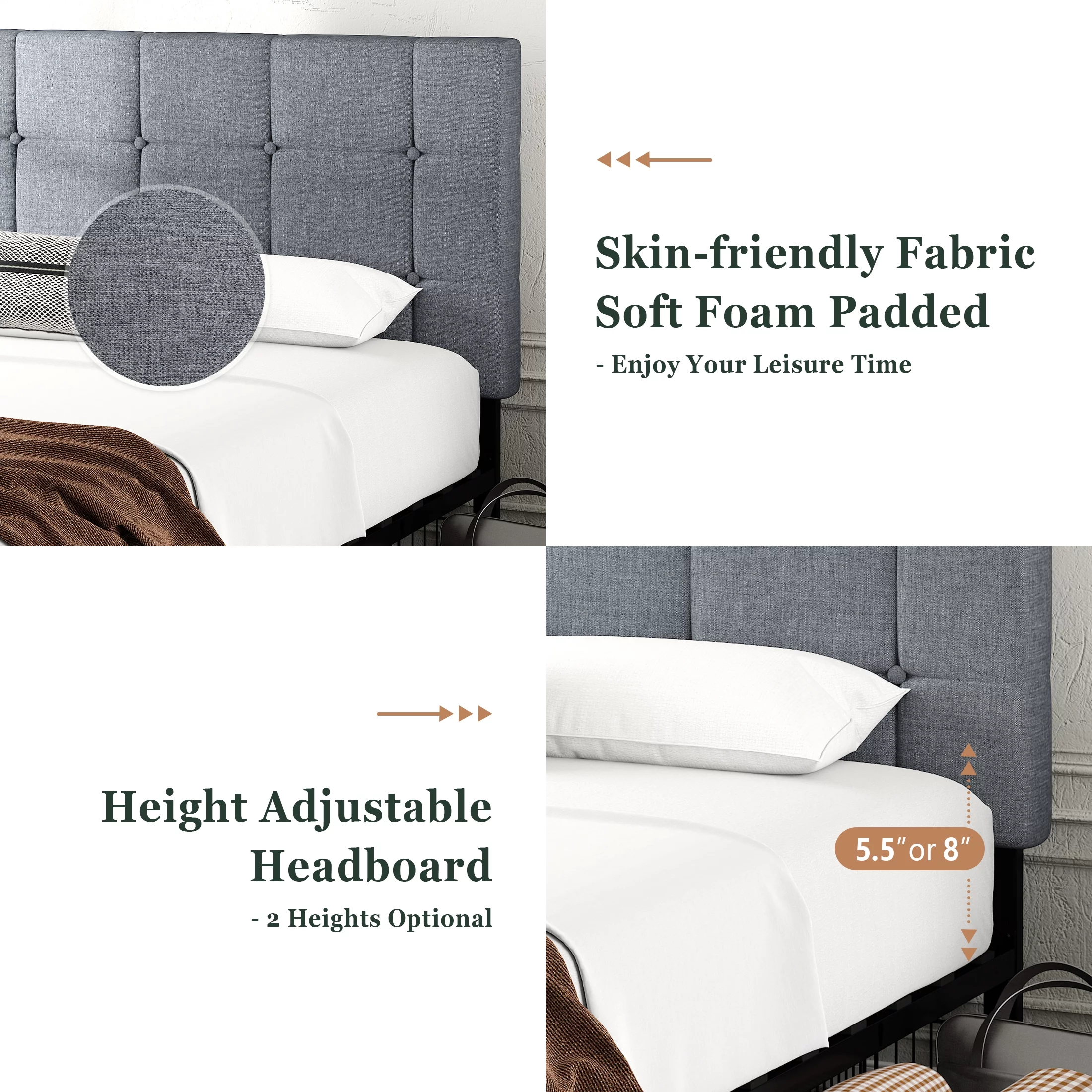 Amolife Queen Size Platform Bed Frame with Headboard and 4 Storage Drawers, Button Tufted Style, Dark Grey, Mattress Not Included - Inhomebuy