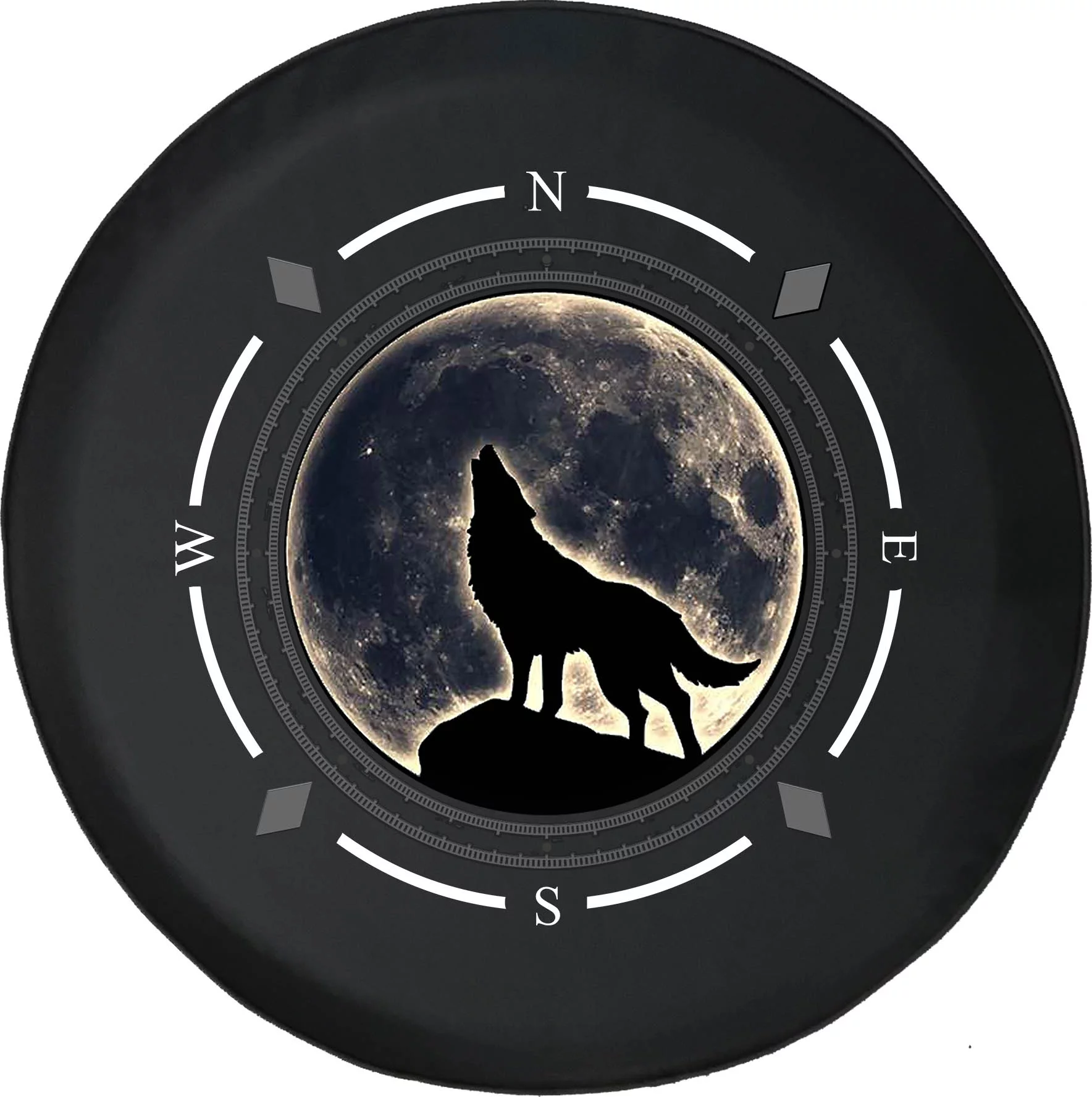 Spare Tire Cover Compass Full Moon Howling Wolf Wheel Covers Fit for SUV accessories Trailer RV Accessories and Many Vehicles - Inhomebuy