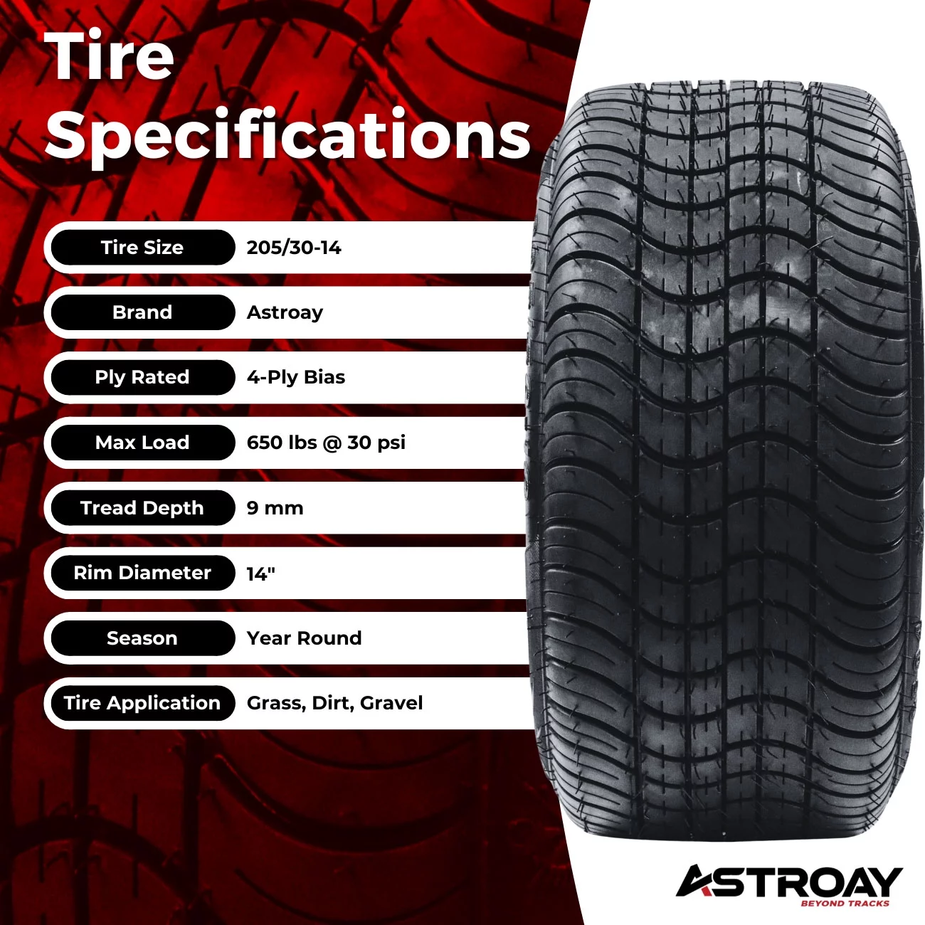 205/30-14 Astroay GF04 Golf Cart Tire - Inhomebuy