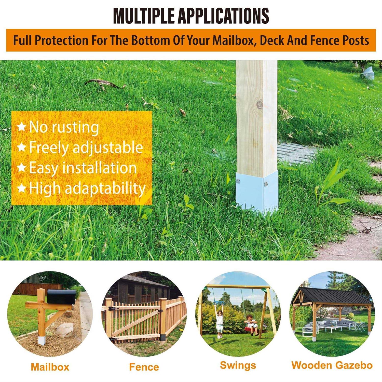 WOCEPU Stainless Steel Adjustable Post Protector, Protects Wooden Mailboxes and Fences from Lawnmower and rain Damage - Inhomebuy