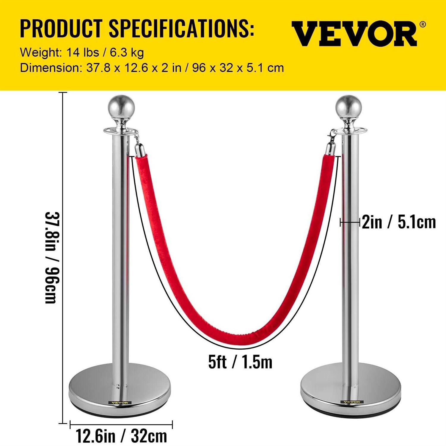 VEVOR Red Rope Stanchion Crowd Control - Inhomebuy
