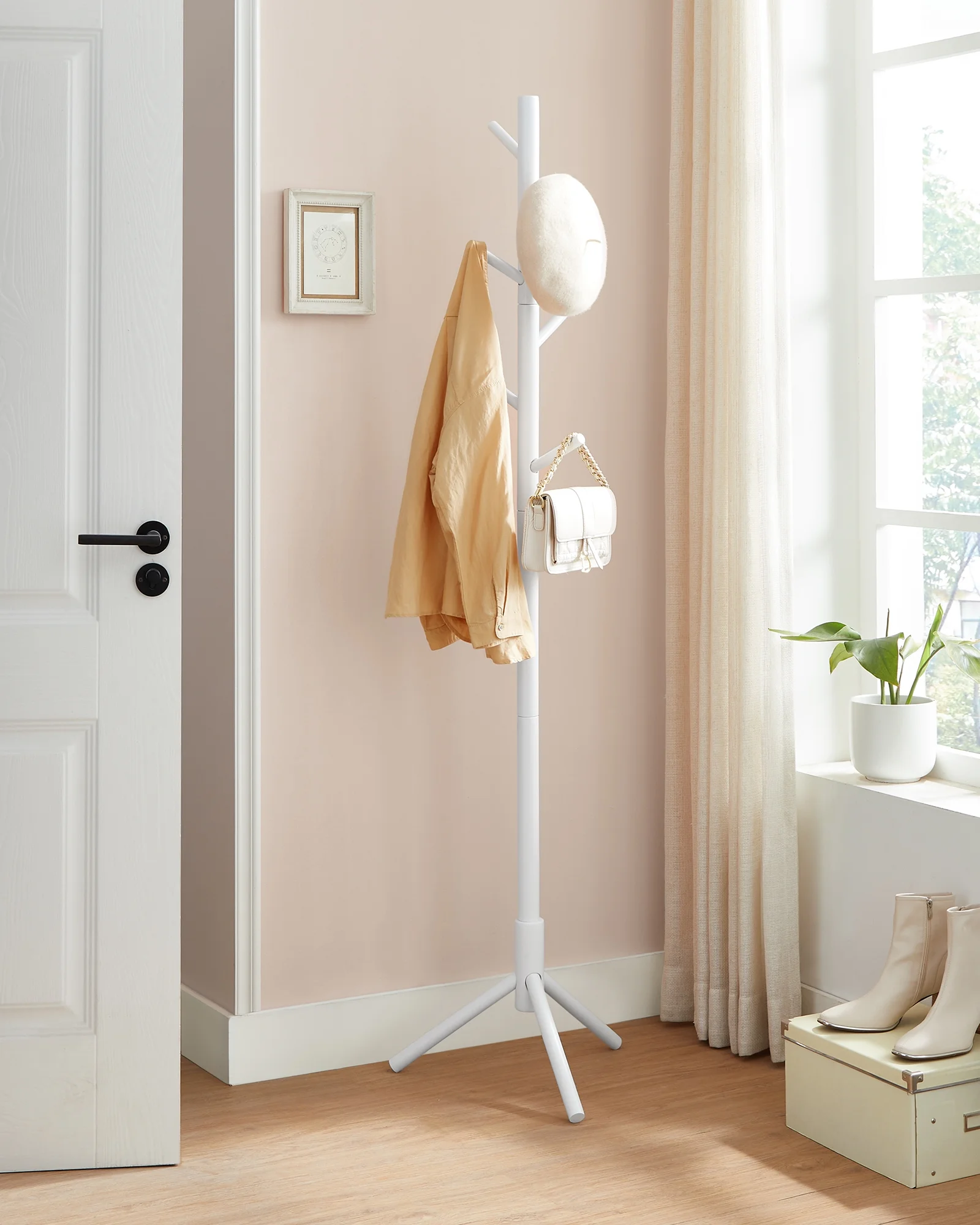 VASAGLE Coat Rack Solid Wood Free Standing Coat Rack Tree-Shaped Coat Rack with 8 Hooks for Clothes Hats Bags for Living Room Bedroom Dark Walnut - Inhomebuy