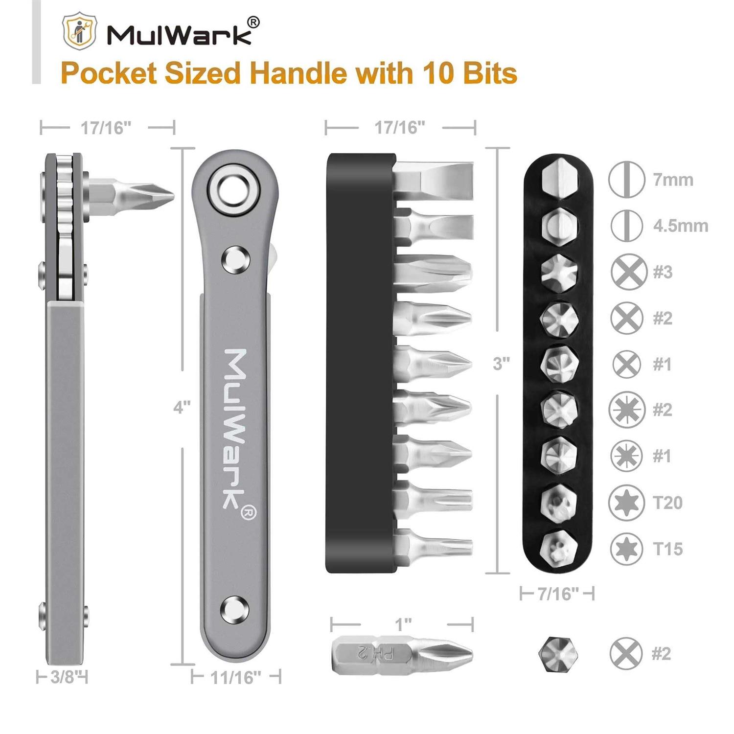 MulWark 1/4 Low Profile Mini Ratchet Wrench Close Quarters Screwdriver Set with High Torque - Inhomebuy