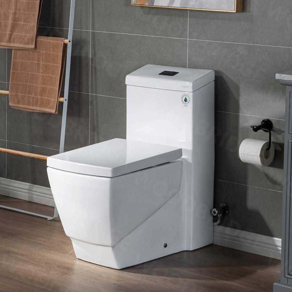 WOODBRIDGE Modern 1-piece GPF Dual Flush Square Elongated All-in One Toilet in White Seat Included - Inhomebuy