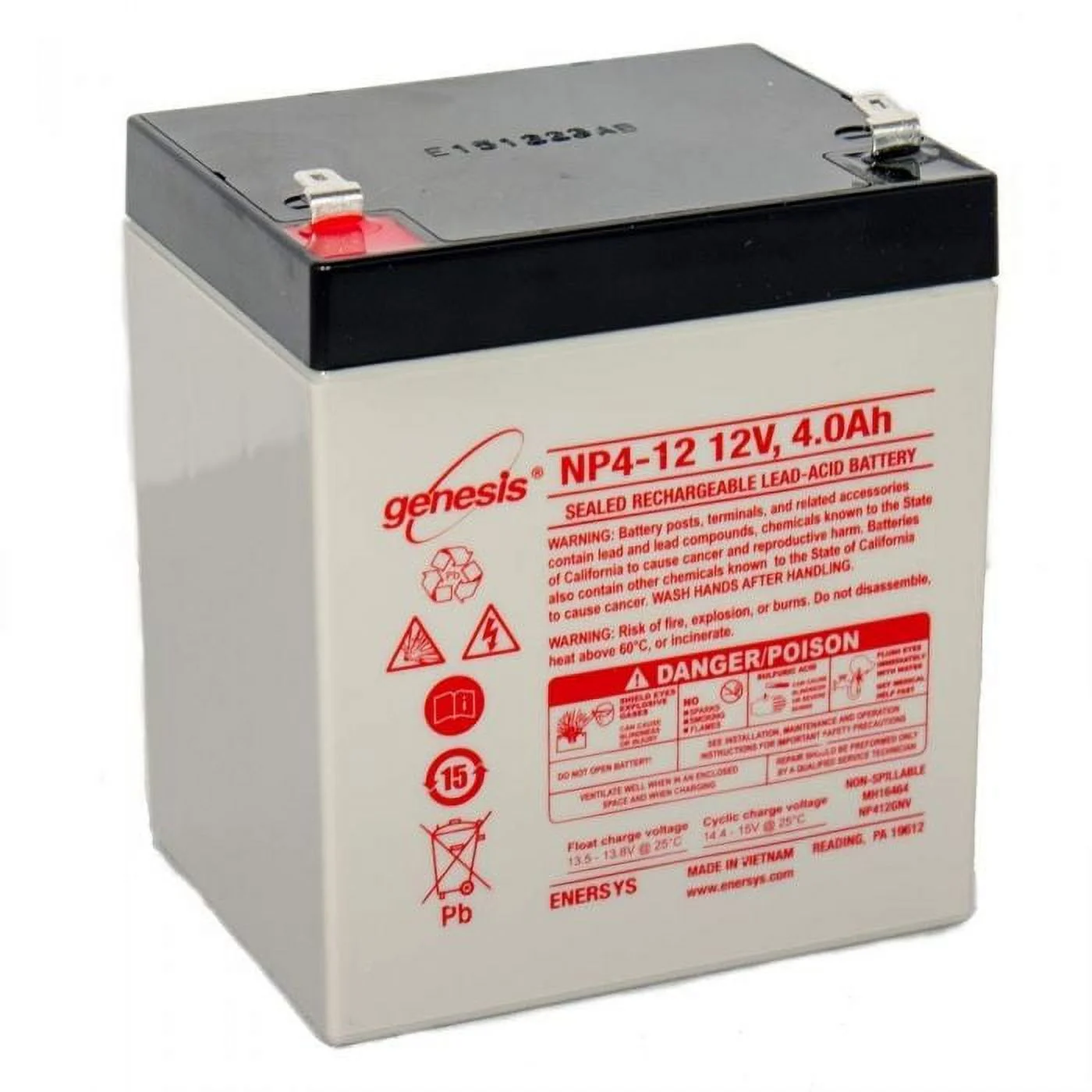 EnerSys Genesis (Yuasa) NP4-12 - 12 Volt/4 Amp Hour Sealed Lead Acid - Inhomebuy