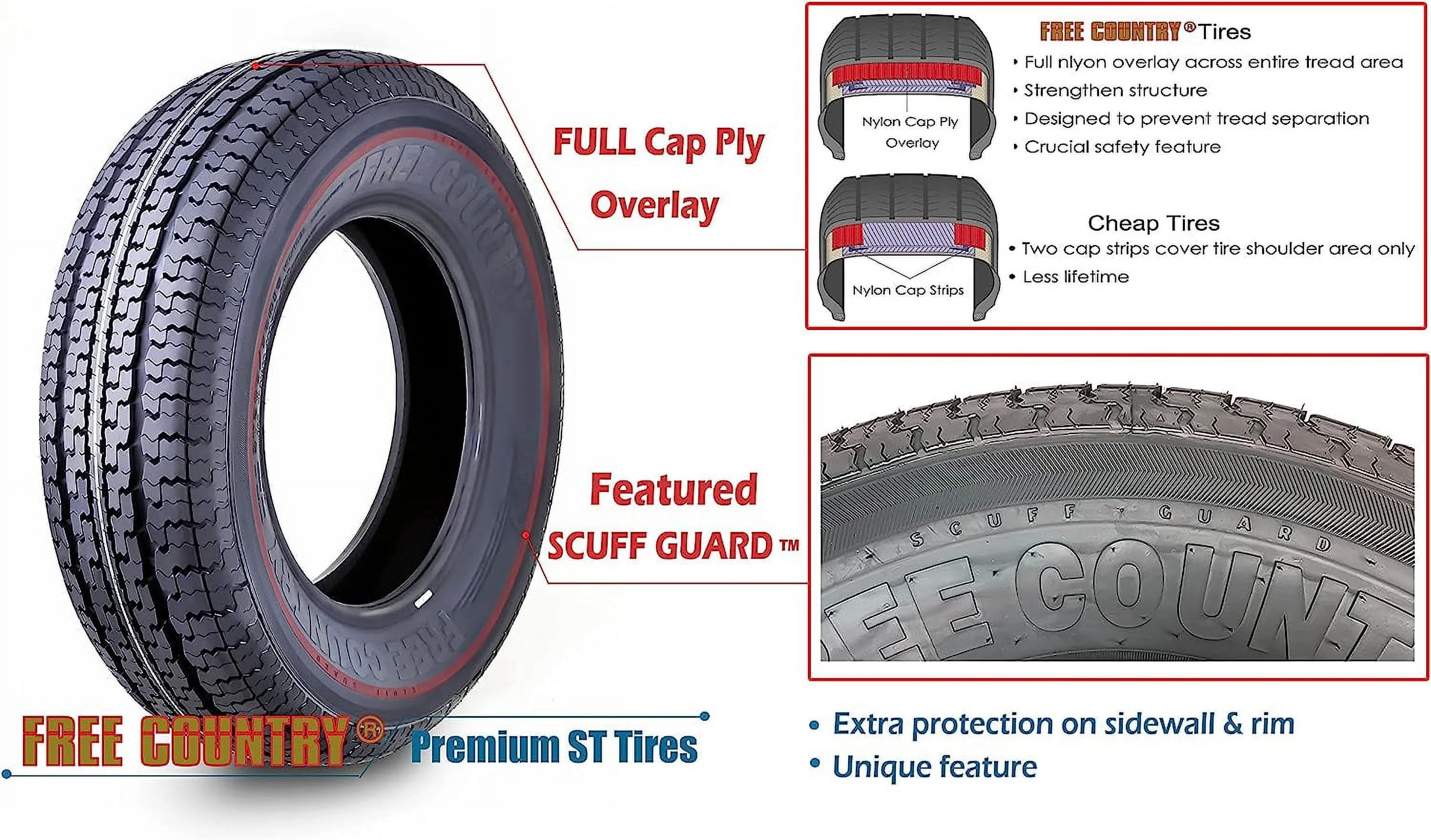 Free Country Trailer Tires ST 205/75D15 6 Ply Rated Load Range C - 11057, Set 2 - Inhomebuy