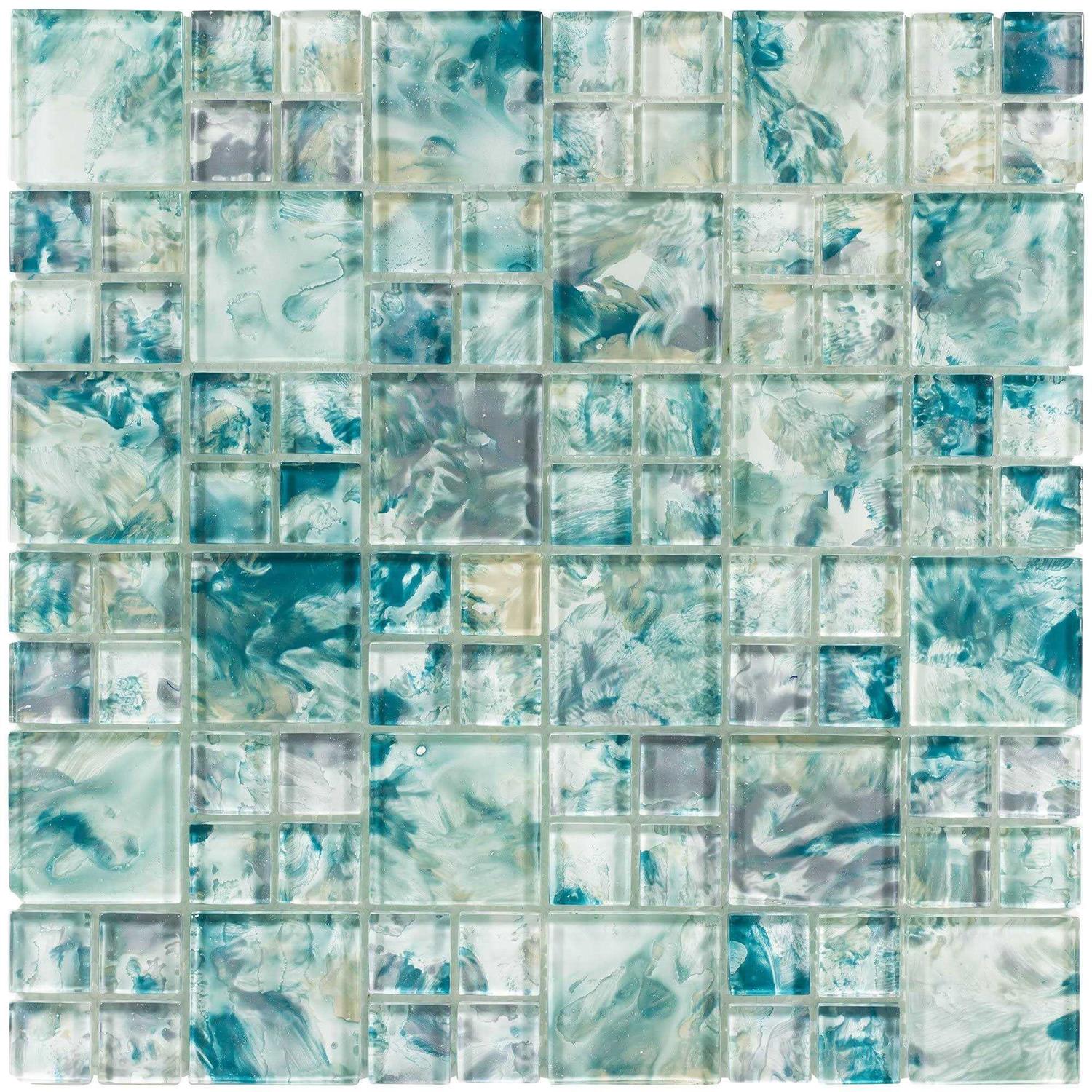 MosaicTileOutlet Translucent Gray Yellow Turquoise Glass Mosaic Tile - Inhomebuy