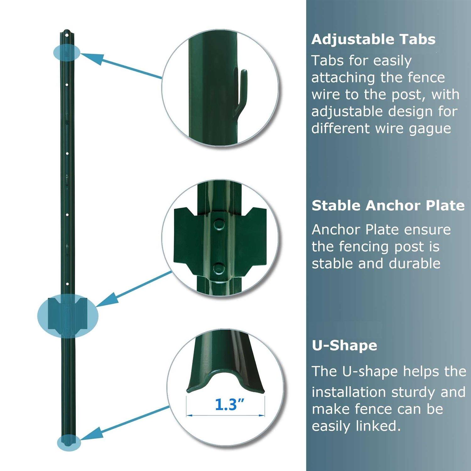 MTB Sturdy Duty Fence Post U Post 5 Feet - Inhomebuy