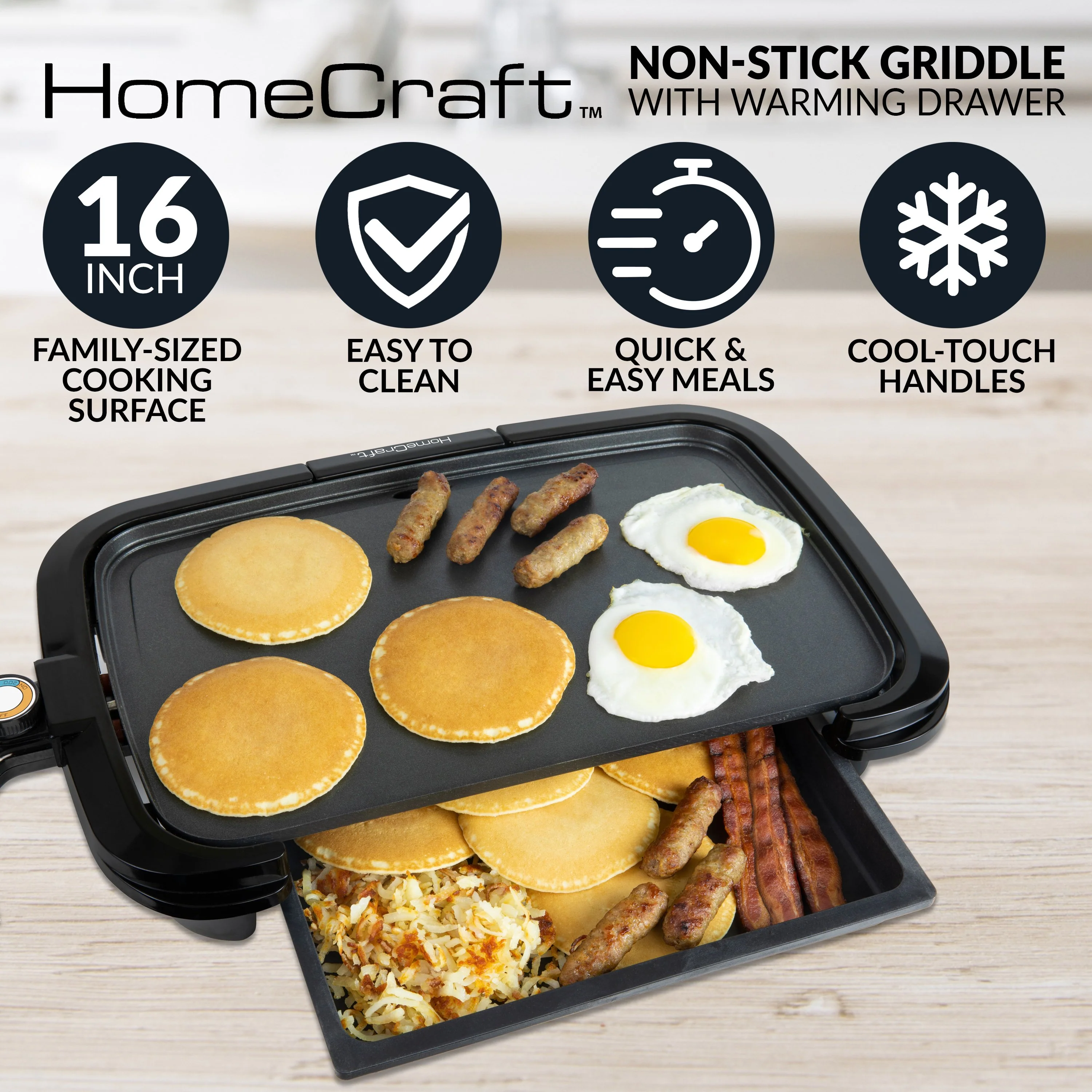 HomeCraft Non-Stick Griddle With Warming Drawer - Inhomebuy
