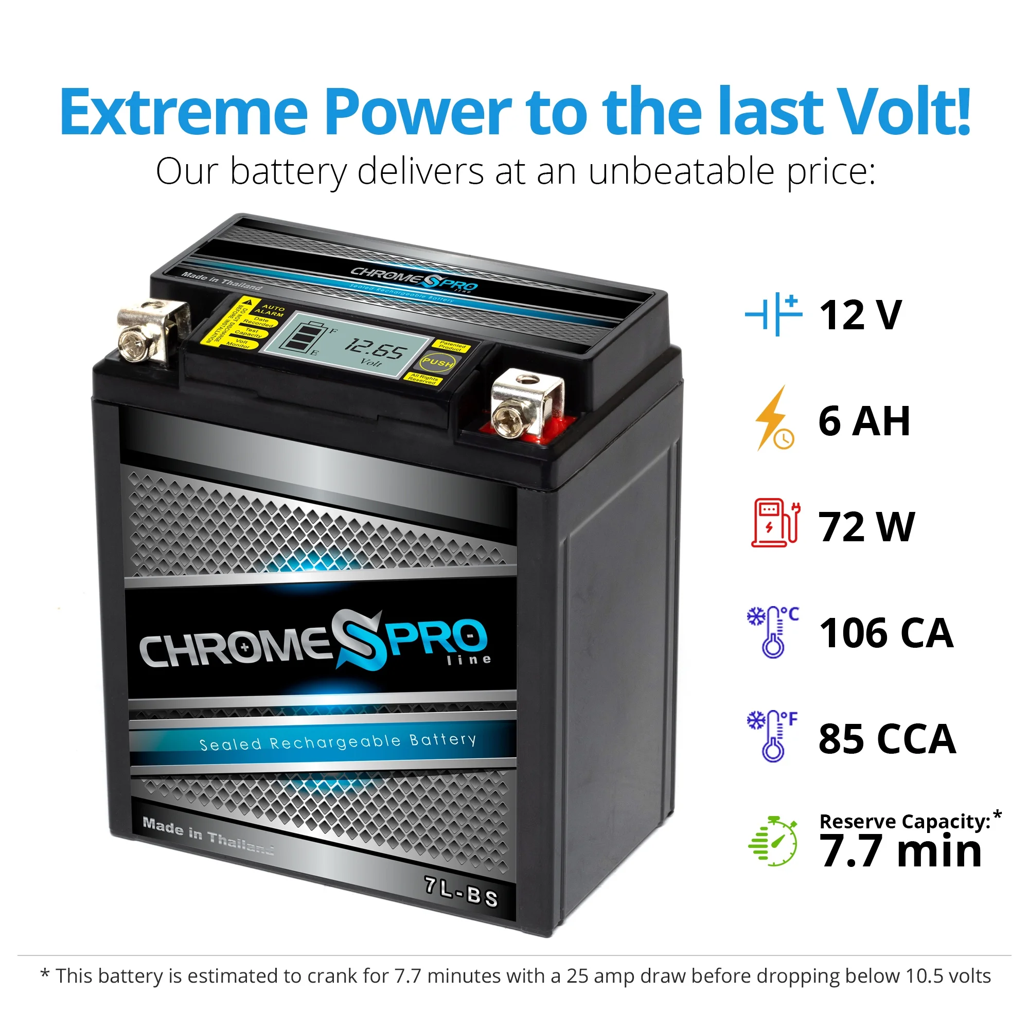 Chrome Pro Battery Ytx7L-Bs High Performance - Maintenance Free - Sealed Igel Motorcycle Battery - Inhomebuy