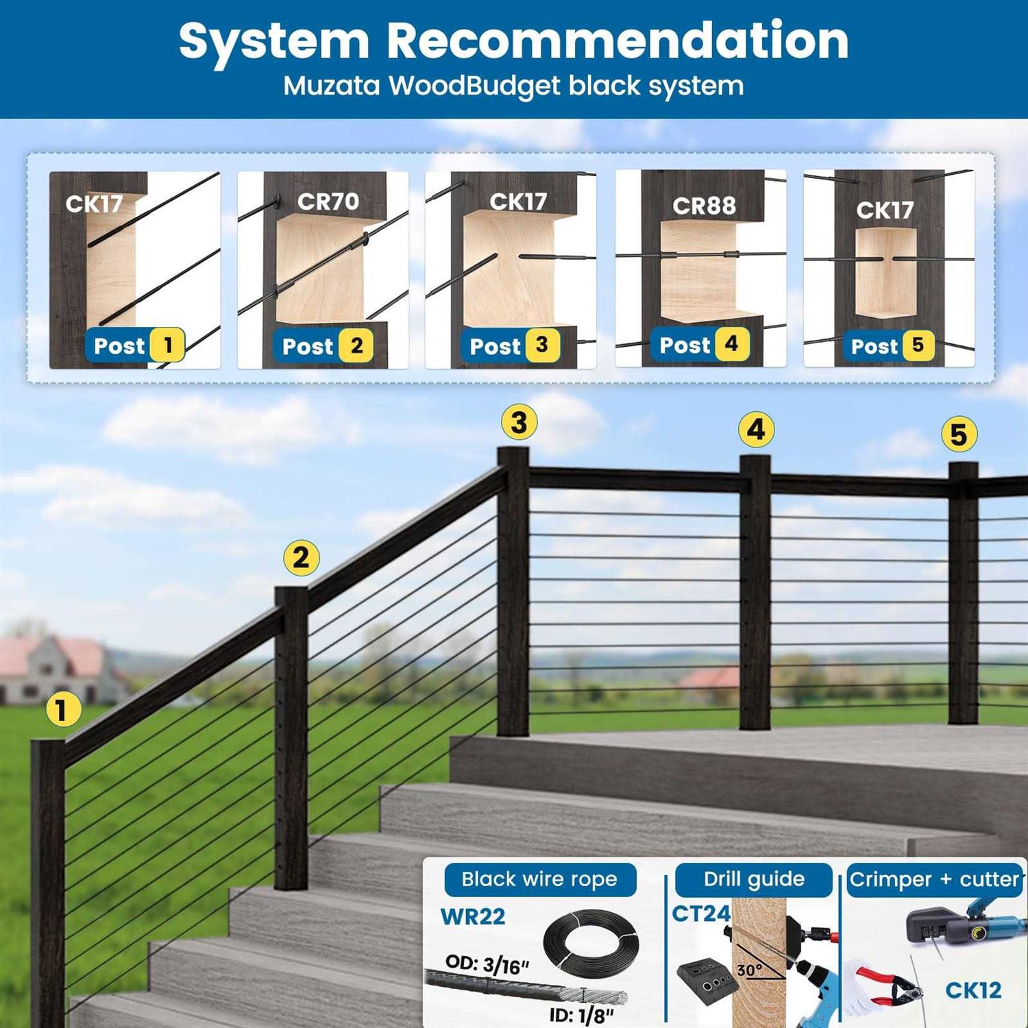Muzata Level drilled Cable Railing Post 36x2x2 Adjustable Top Level Line Post Top Mount Stainless Steel - Inhomebuy