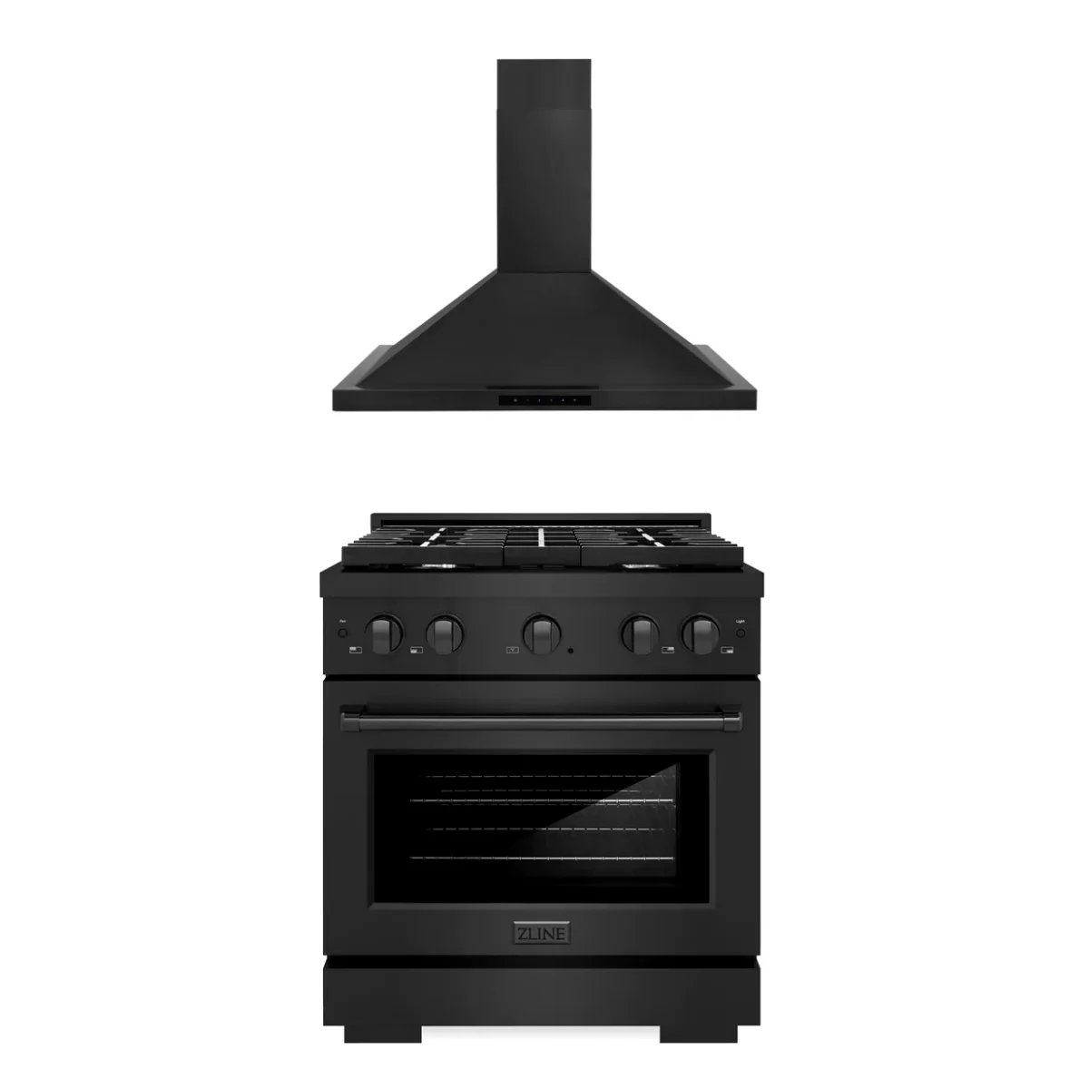 ZLINE 30 in. Gas Range in Black Stainless Steel & 30 in. Range Hood Appliance Package, 2KP-SGRBRH30 - Inhomebuy