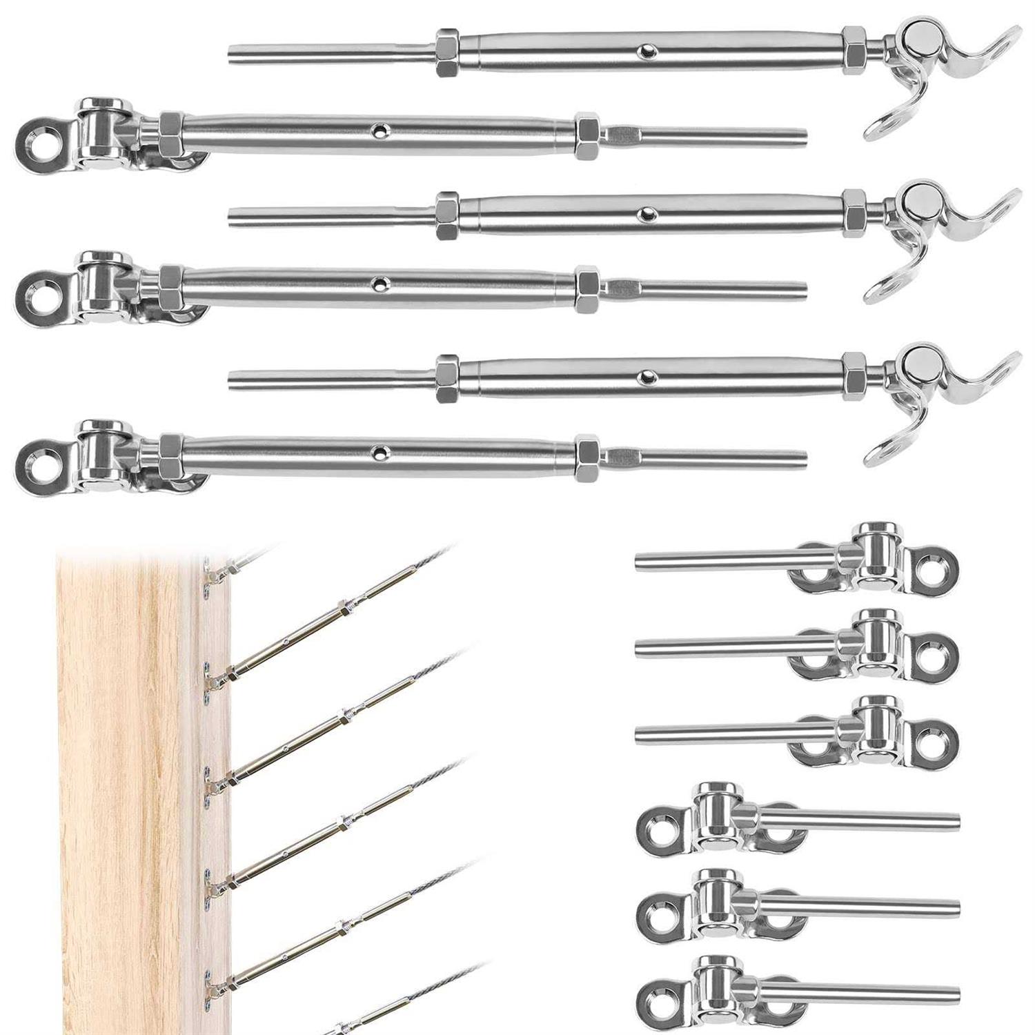 Muzata Cable Railing Kit 1/8 Swage Toggle Turnbuckle Hardware T316 Stainless Steel For Wood Post Woodeasy System Angle 180° Adjustable - Inhomebuy
