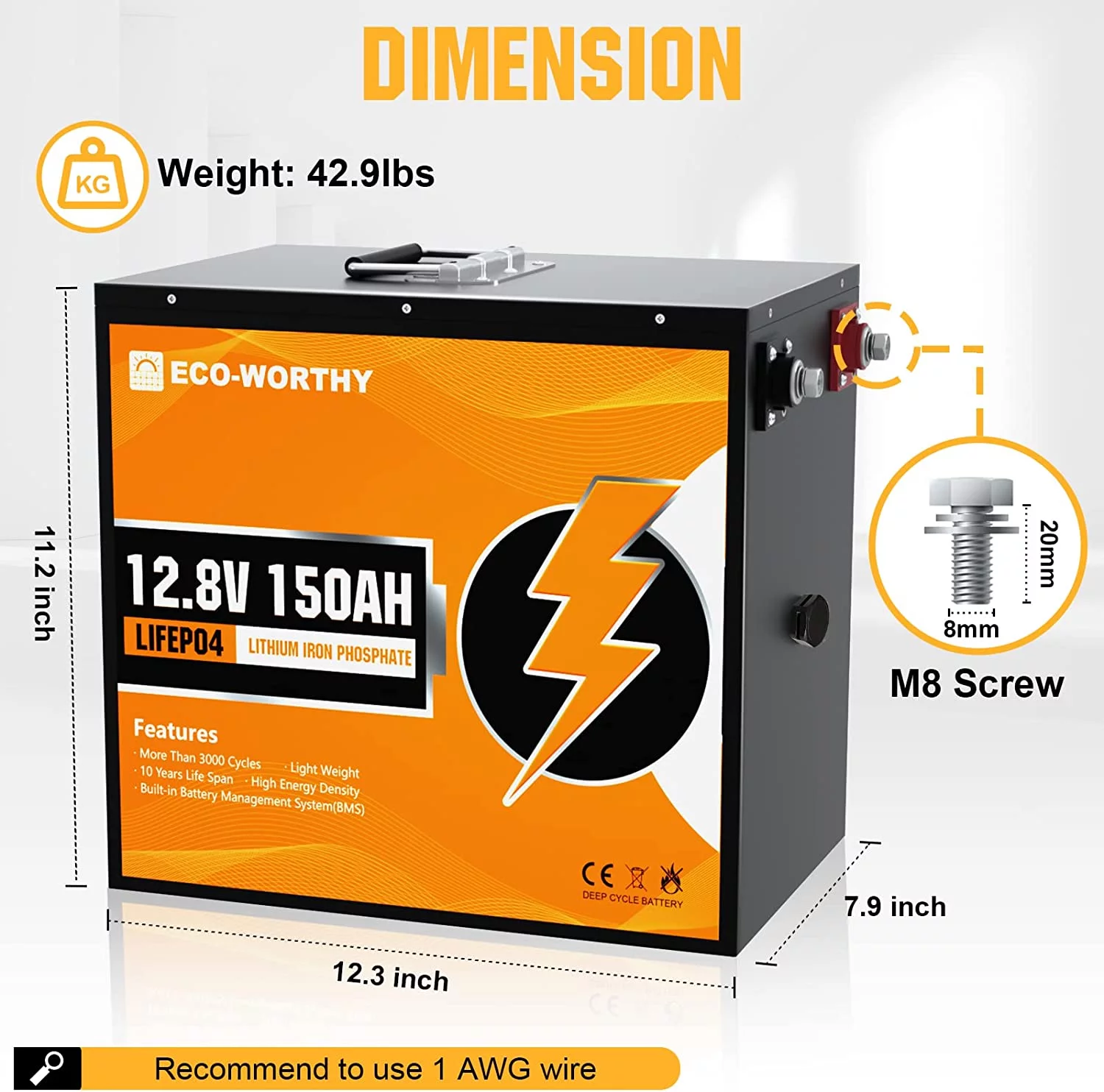 Eco-Worthy 12V 20AH Lithium Battery LiFePO4 Battery Deep Cycle for Outdoor Camping RV Boat Solar System - Inhomebuy