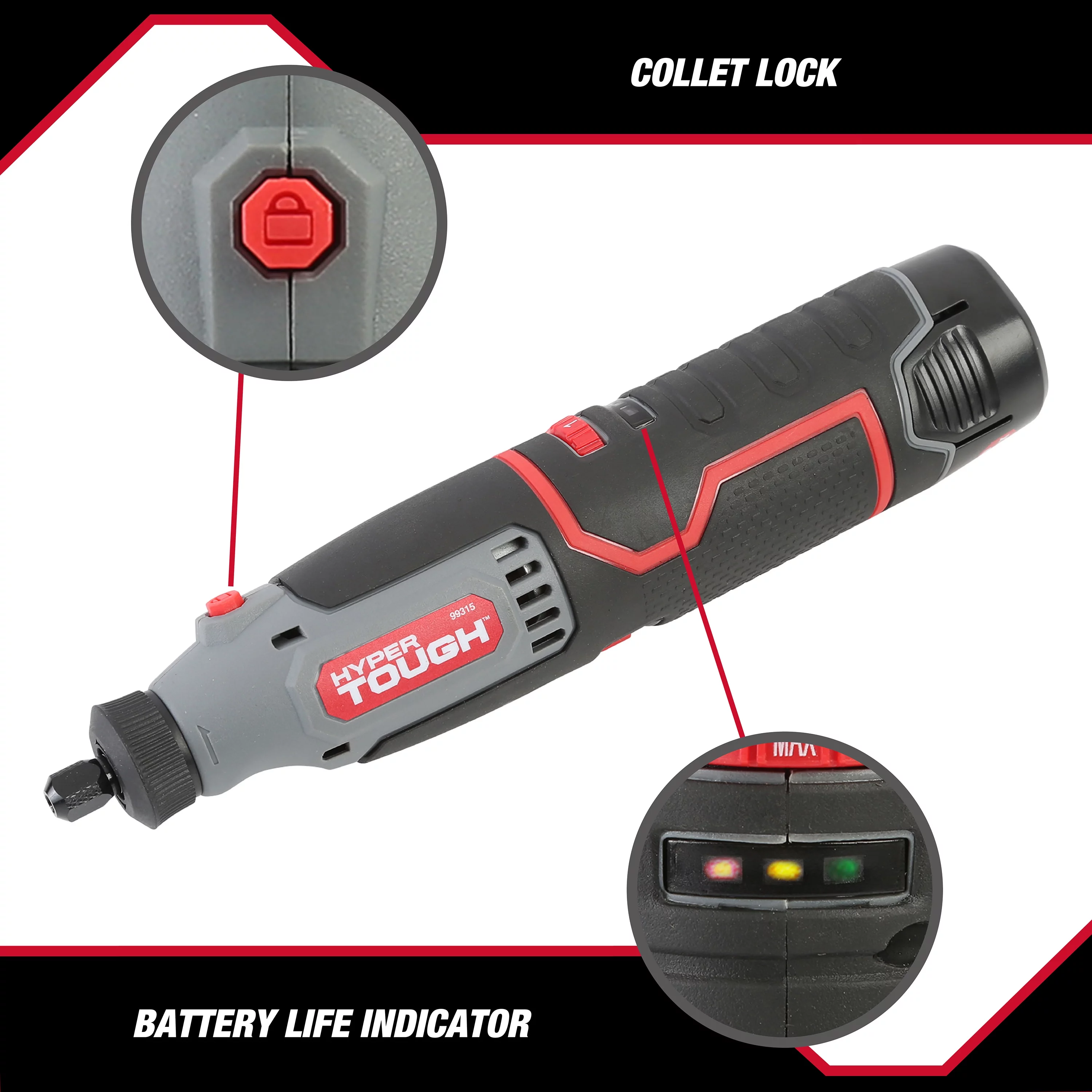 Hyper Tough 12V Max* Lithium-Ion Cordless Variable Speed Rotary Tool, 40 Accessories, with 1.5Ah Battery and Charger, 99315 - Inhomebuy