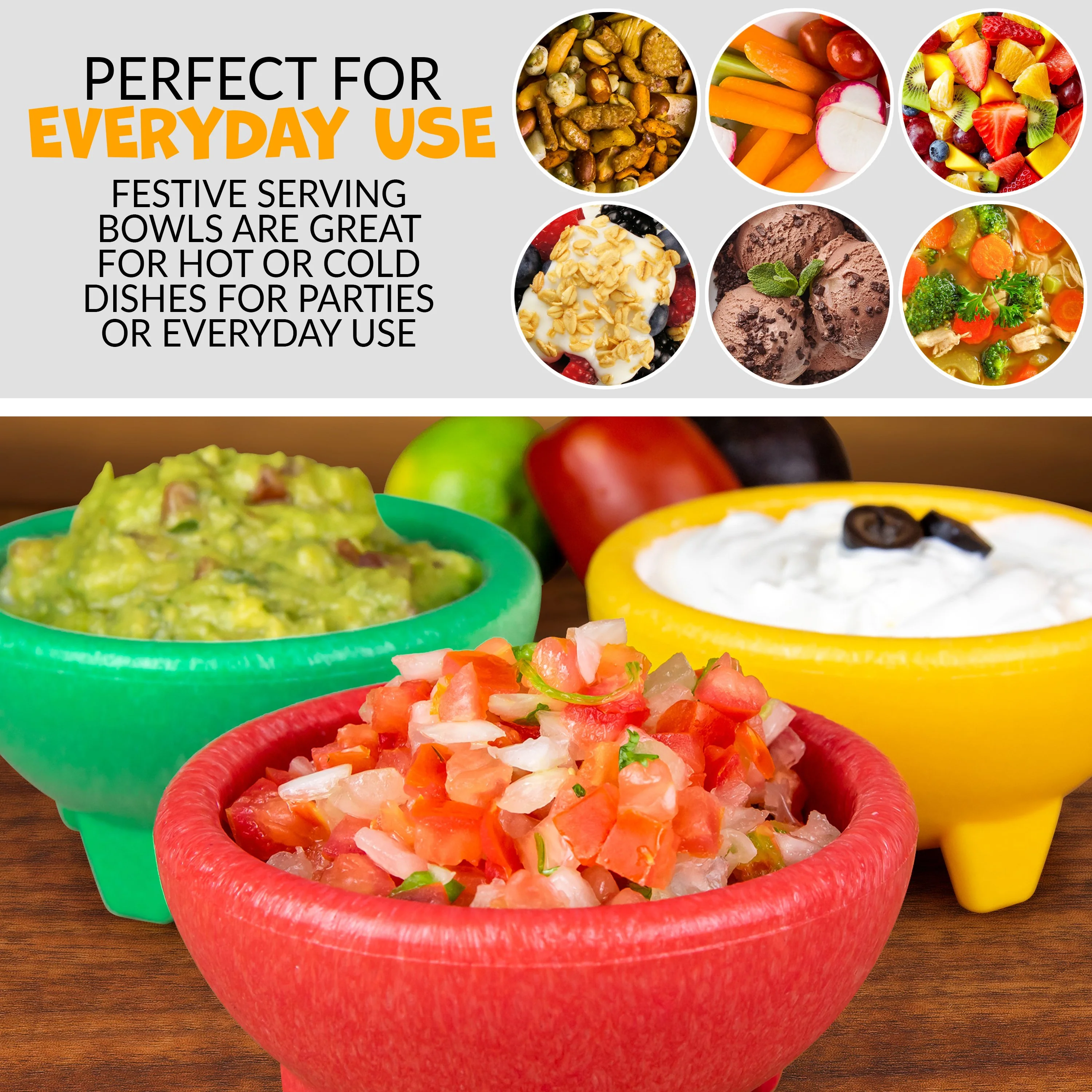 Taco Tuesday 3-Piece Salsa Bowl Set in Yellow, Green & Red - Inhomebuy