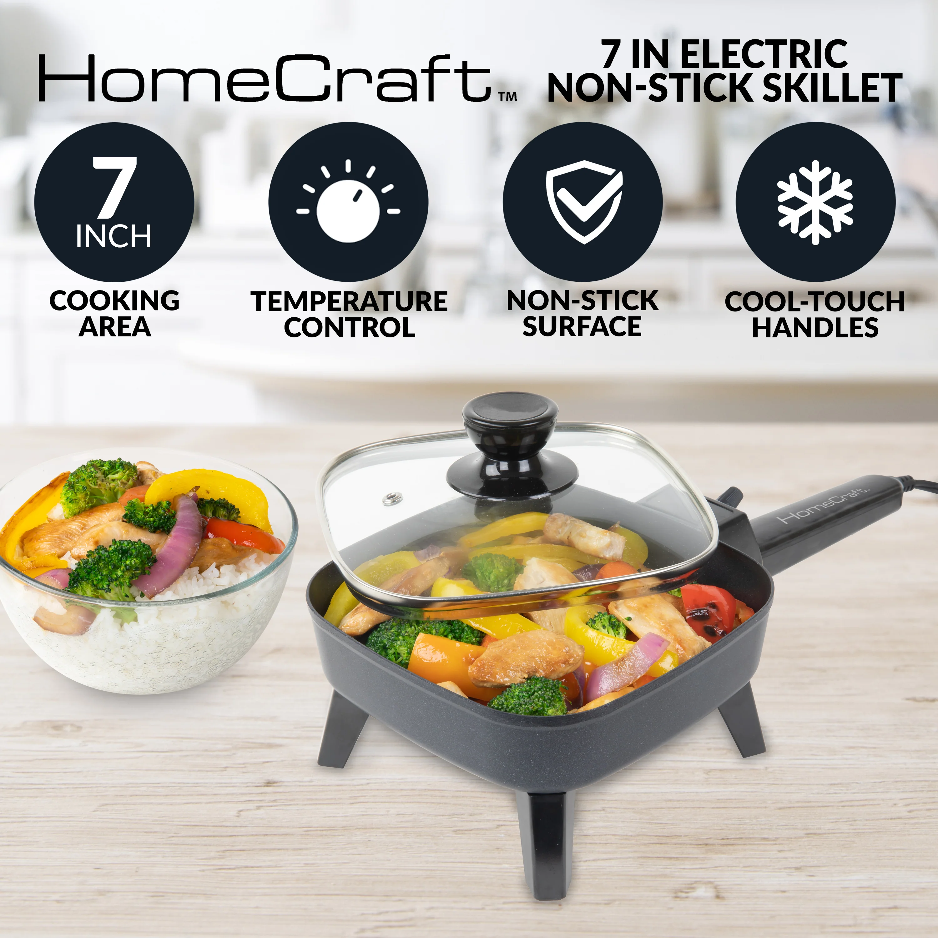 HomeCraft 7-Inch Electric Non-Stick Skillet - Inhomebuy