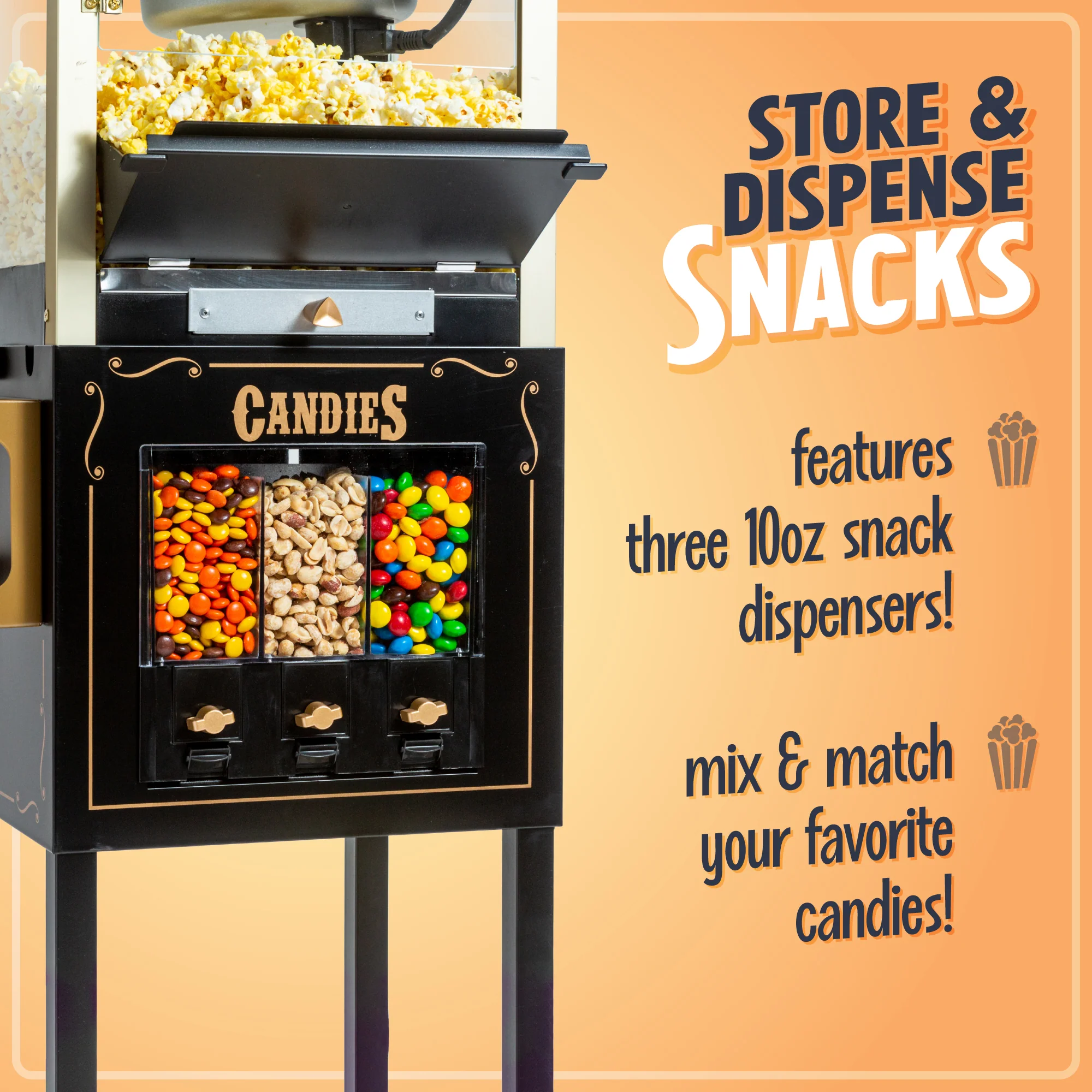 Candy & Snack Dispensing 8 Oz. Popcorn Cart, Black & Gold - Inhomebuy