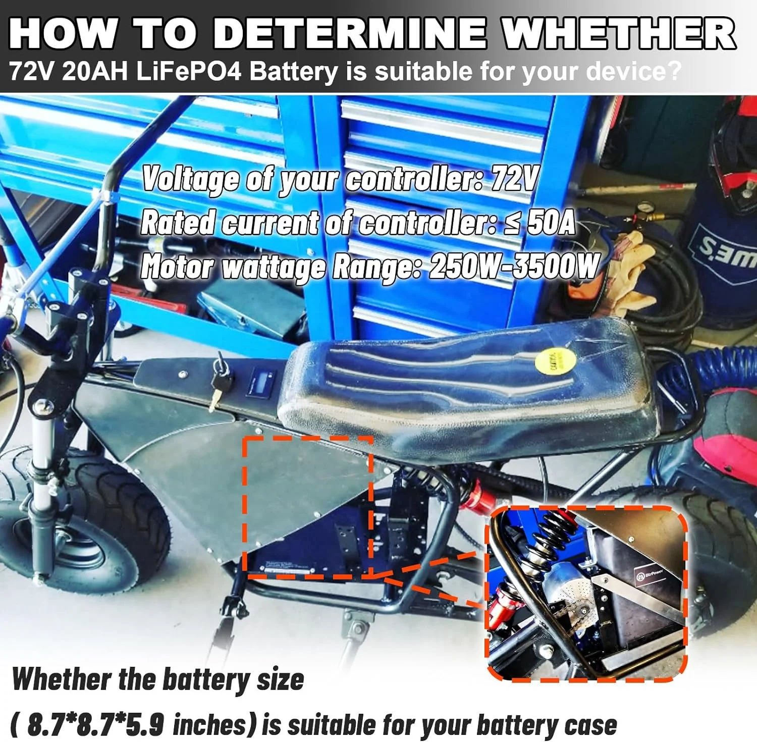 72V 20AH Ebike Battery Lithium LiFePO4 Cells with 5A Charger for Electric Scooter Bicycles Motorcycle 1000W 2000W Motor - Inhomebuy