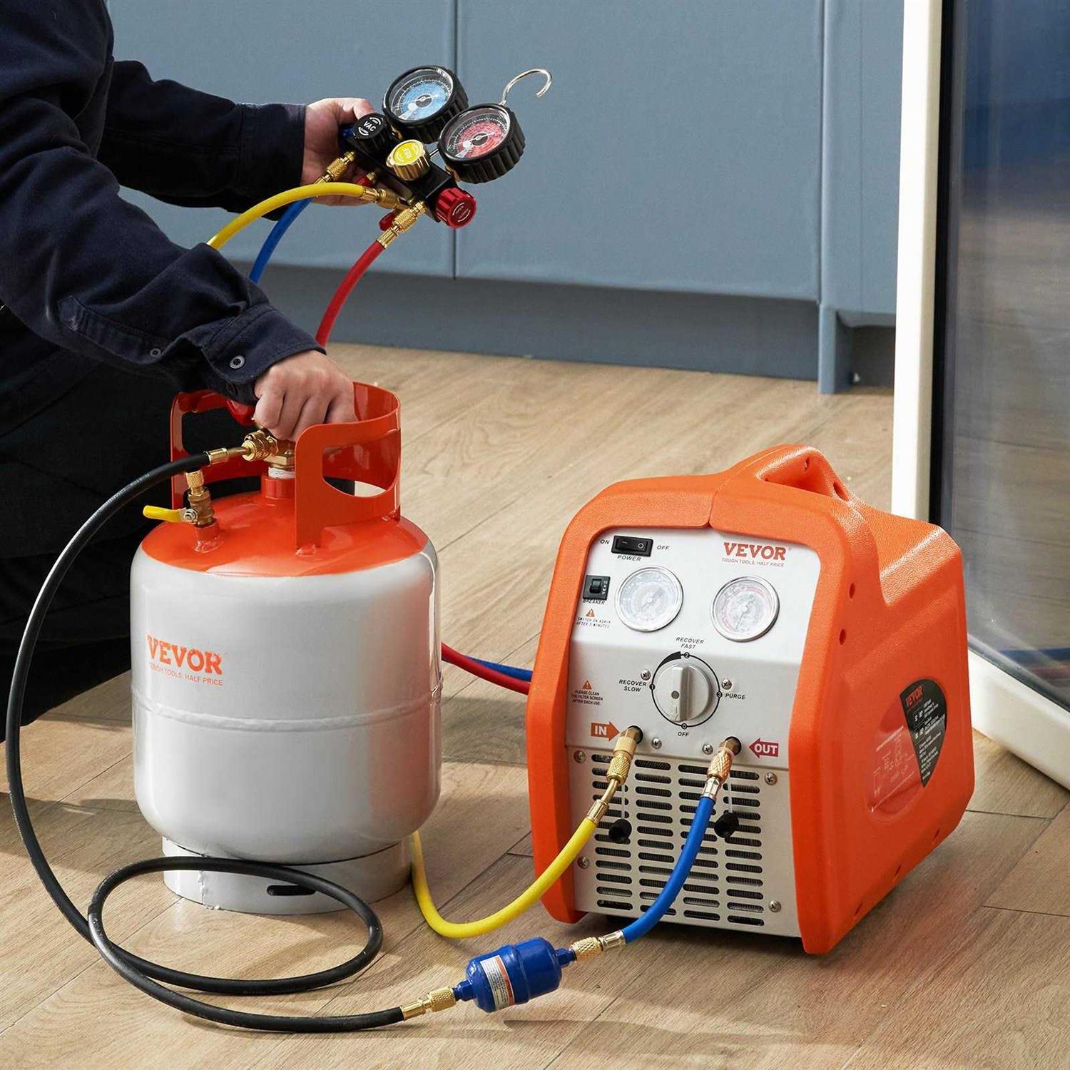 VEVOR Refrigerant Recovery Machine 110V-120V Ac 60Hz 3/4HP Dual Cylinder Oil-less Portable Recovery Unit for Both Liquid and Vapor Refrigerant Air BXSLM34HP110VZJDRV1 - Inhomebuy
