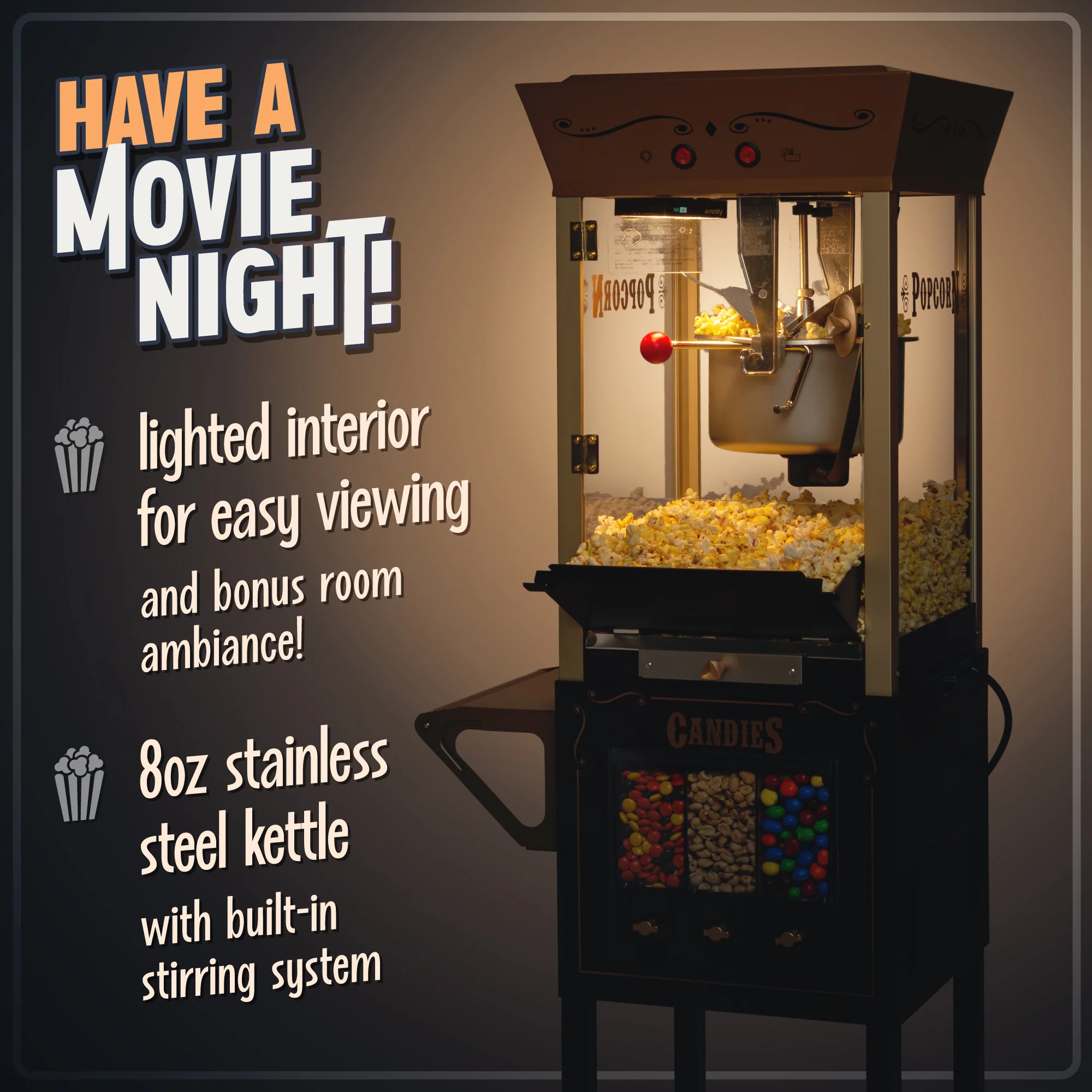 Candy & Snack Dispensing 8 Oz. Popcorn Cart, Black & Gold - Inhomebuy