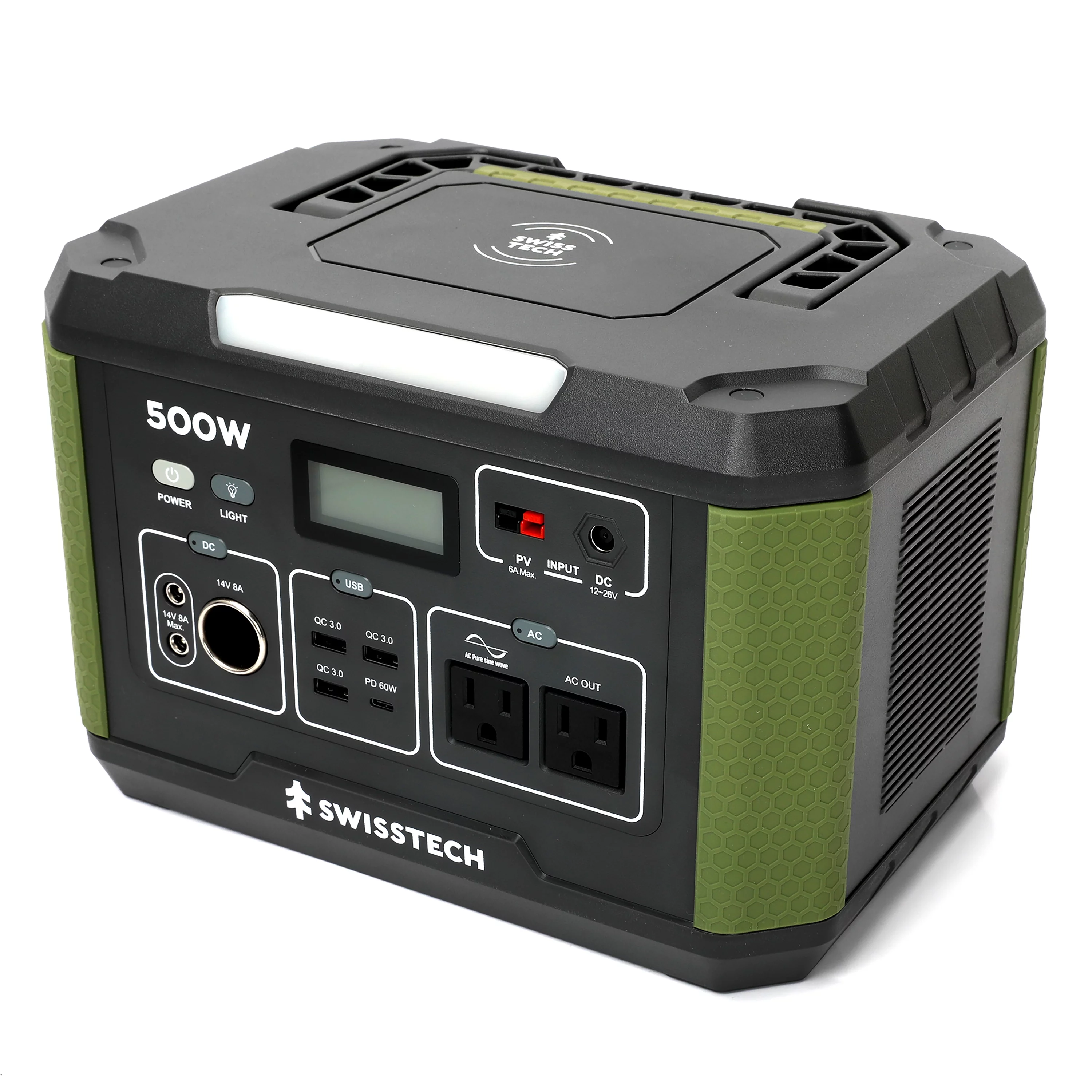 Swiss Tech 500W Portable Power Station, 519.4Wh, Solar Powered Battery for Camping and Travel Emergency - Inhomebuy