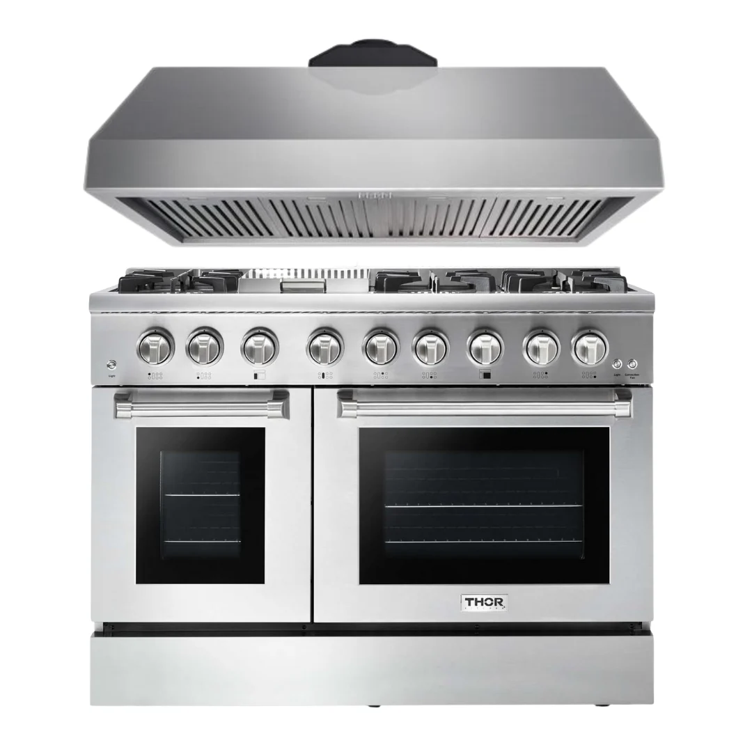 Thor Kitchen Package - 48 inch Propane Dual Fuel Range, Range Hood, AP-HRD4803ULP - Inhomebuy