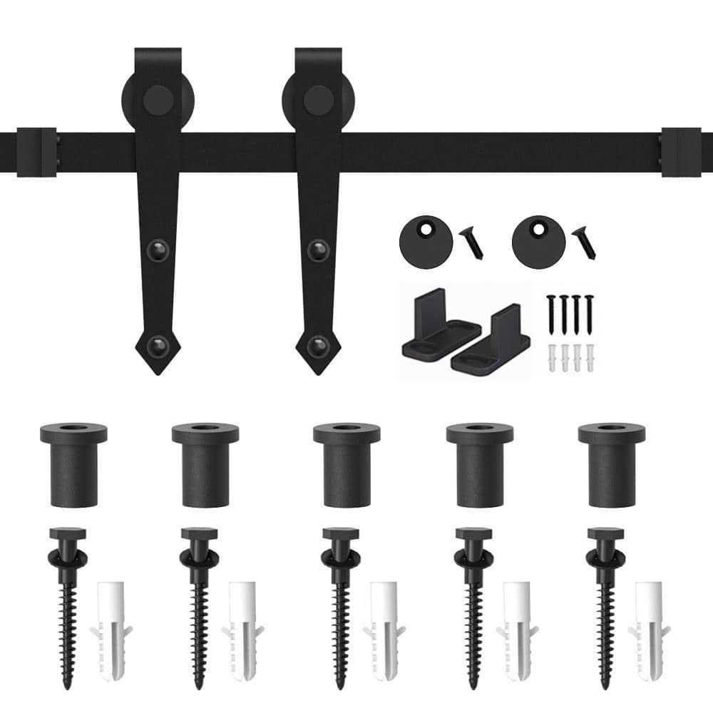 winsoon Black Heavy-Duty Steel Rolling Barn Door Hardware Kit for Single Wood Door with Non-Routed Floor Guide - Inhomebuy
