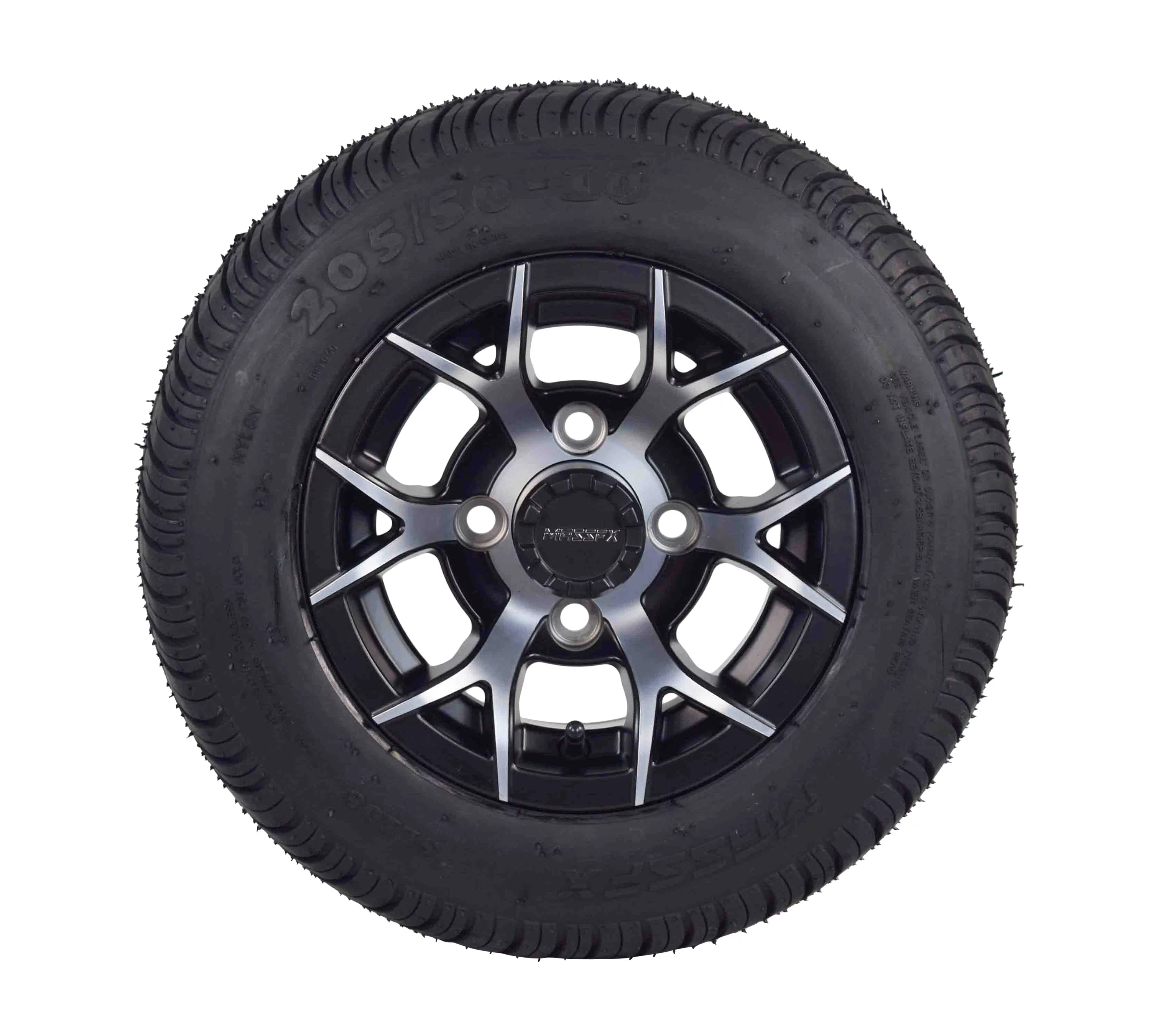 MASSFX 205/50-10 Golf Cart Turf Tire & Black Wheel Kit A240 10x7 4/101.6 - Inhomebuy