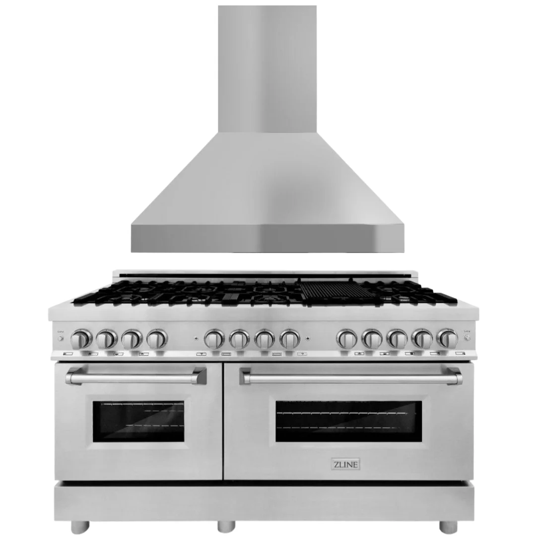 ZLINE 60 in. Dual Fuel Range & 60 in. Range Hood Appliance Package, 2KP-RARHC60 - Inhomebuy
