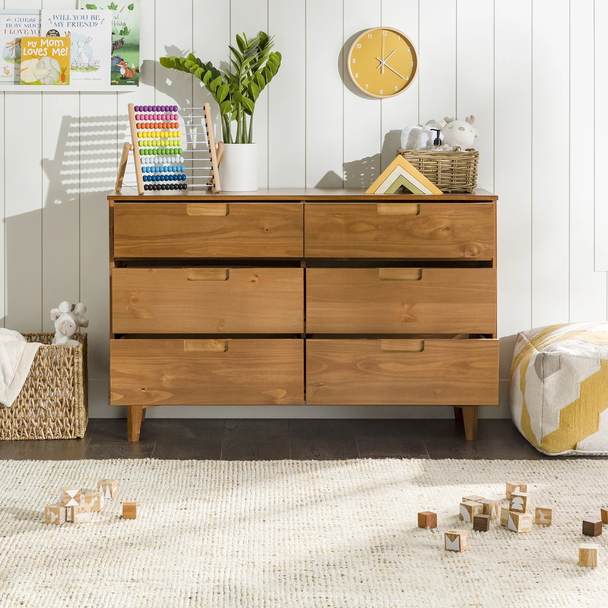 Walker Edison Sonoma 6-Drawer Solid Wood Caramel Dresser - Inhomebuy