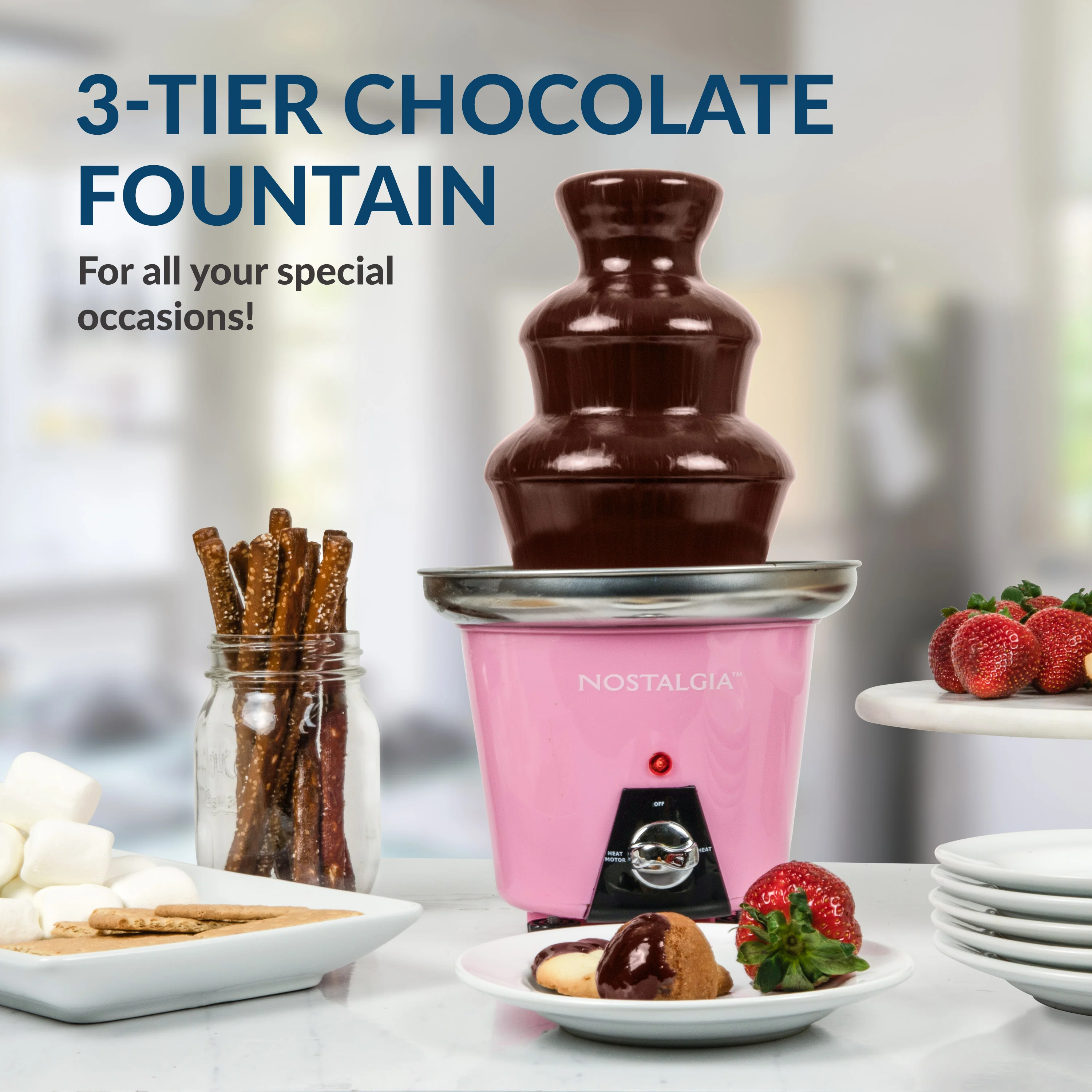 3-Tier Chocolate Fondue Fountain, Pink - Inhomebuy