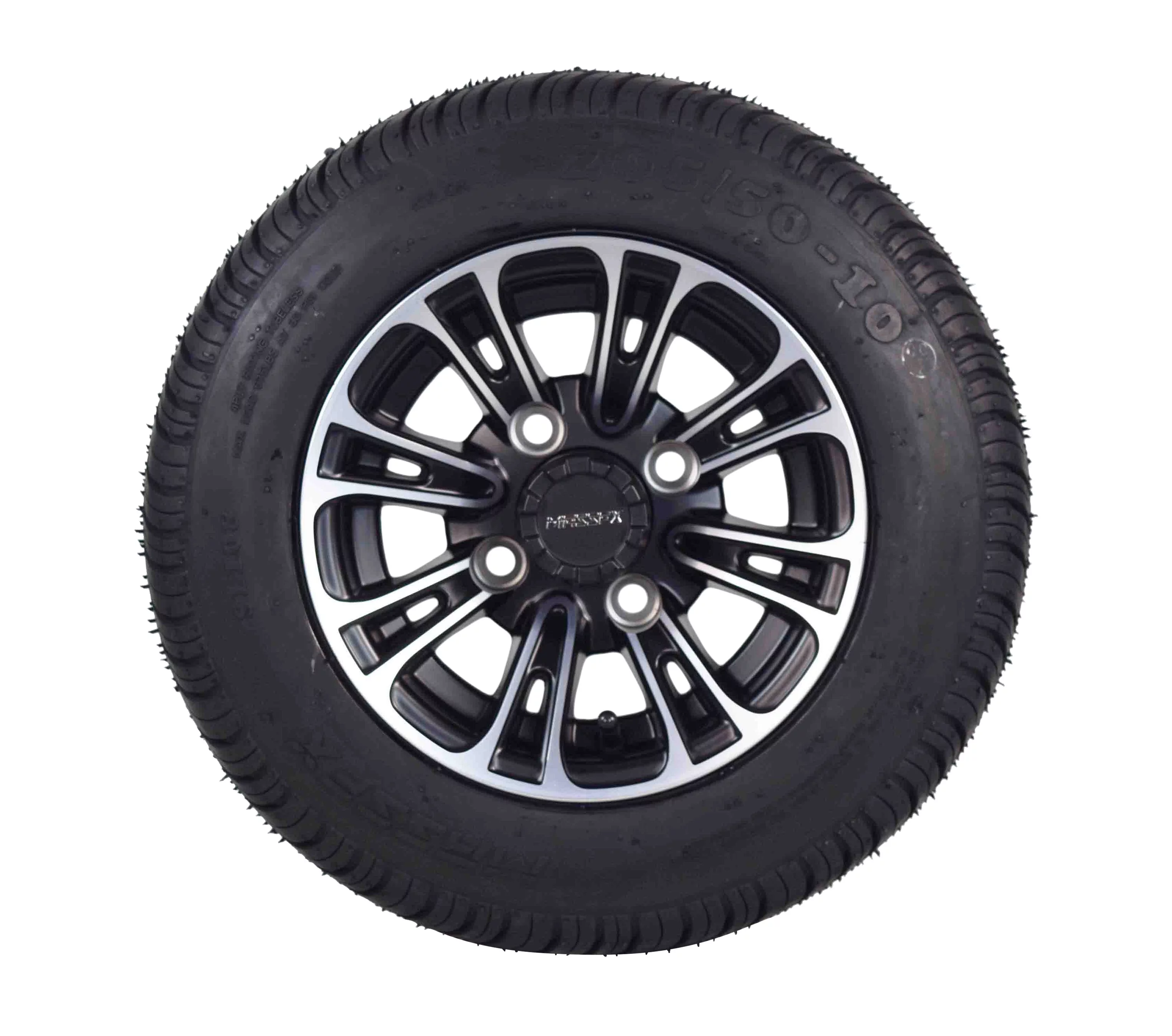 MASSFX 205/50-10 Golf Cart Turf Tire & Black Wheel Kit A238 10x7 4/101.6 (2 Pack) - Inhomebuy
