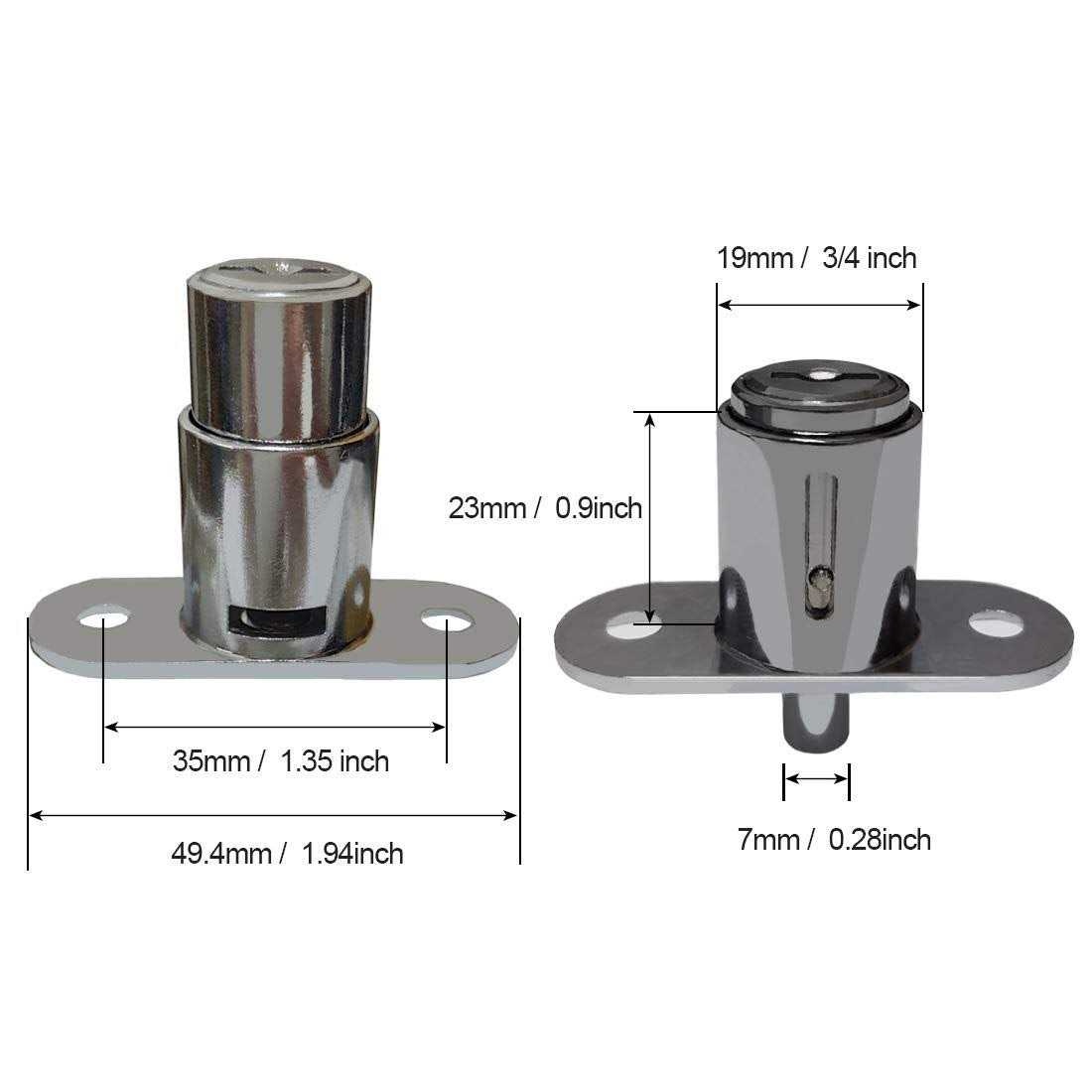 VictorsHome Push Plunger Lock 19mm x Cylinder Head Chrome Plated Zinc Alloy Keyed 2 Pack - Inhomebuy