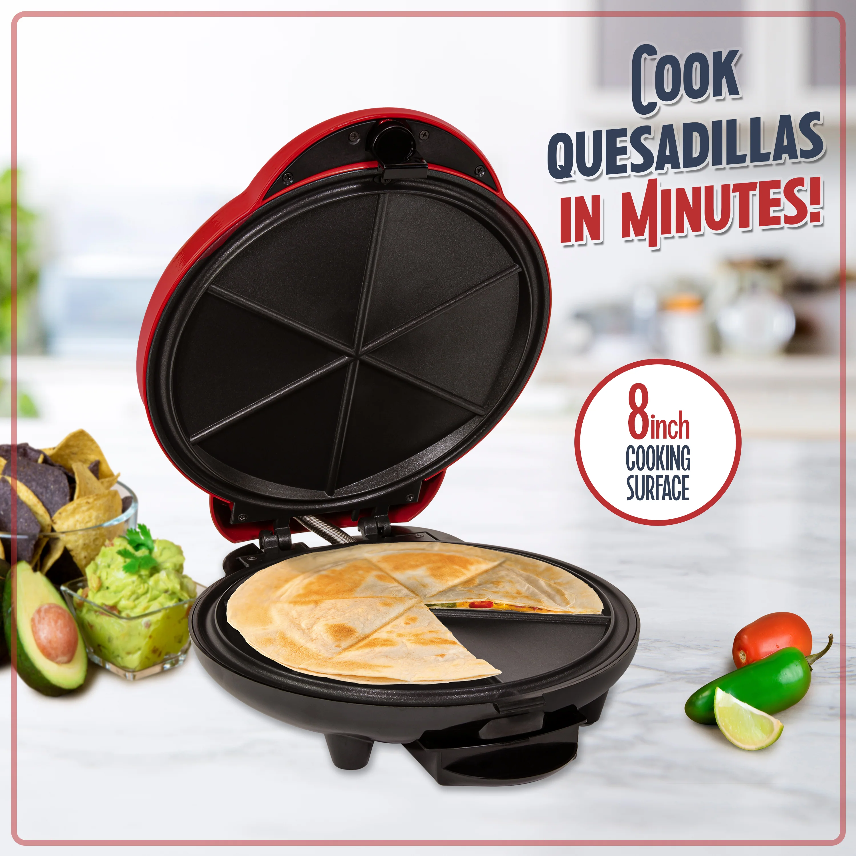 6-Wedge Electric Quesadilla Maker with Extra Stuffing Latch - Inhomebuy