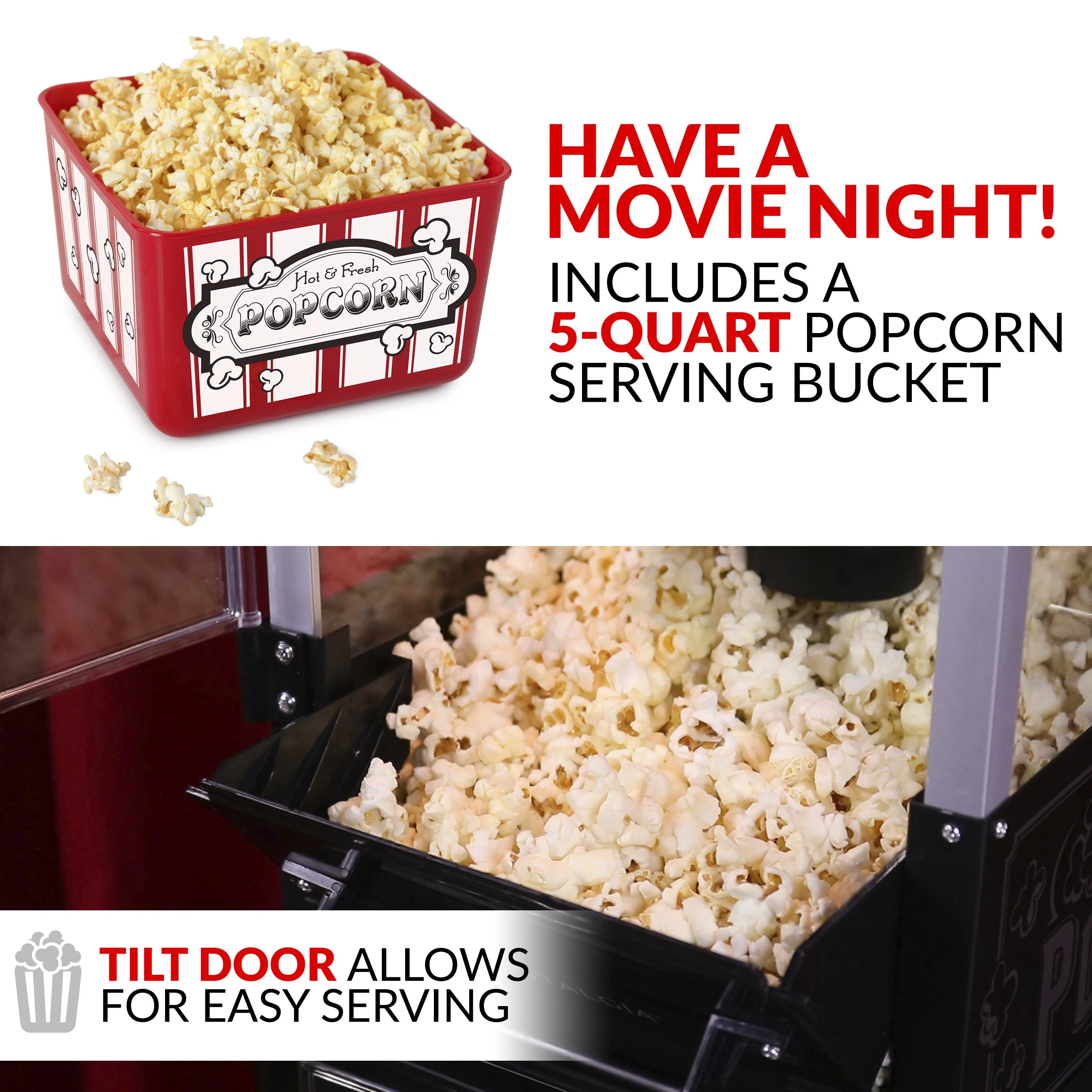 2.5 Ounce Popcorn Cart, 10-Cup, with 5-Quart Popcorn Bowl, 45-Inches Tall - Inhomebuy