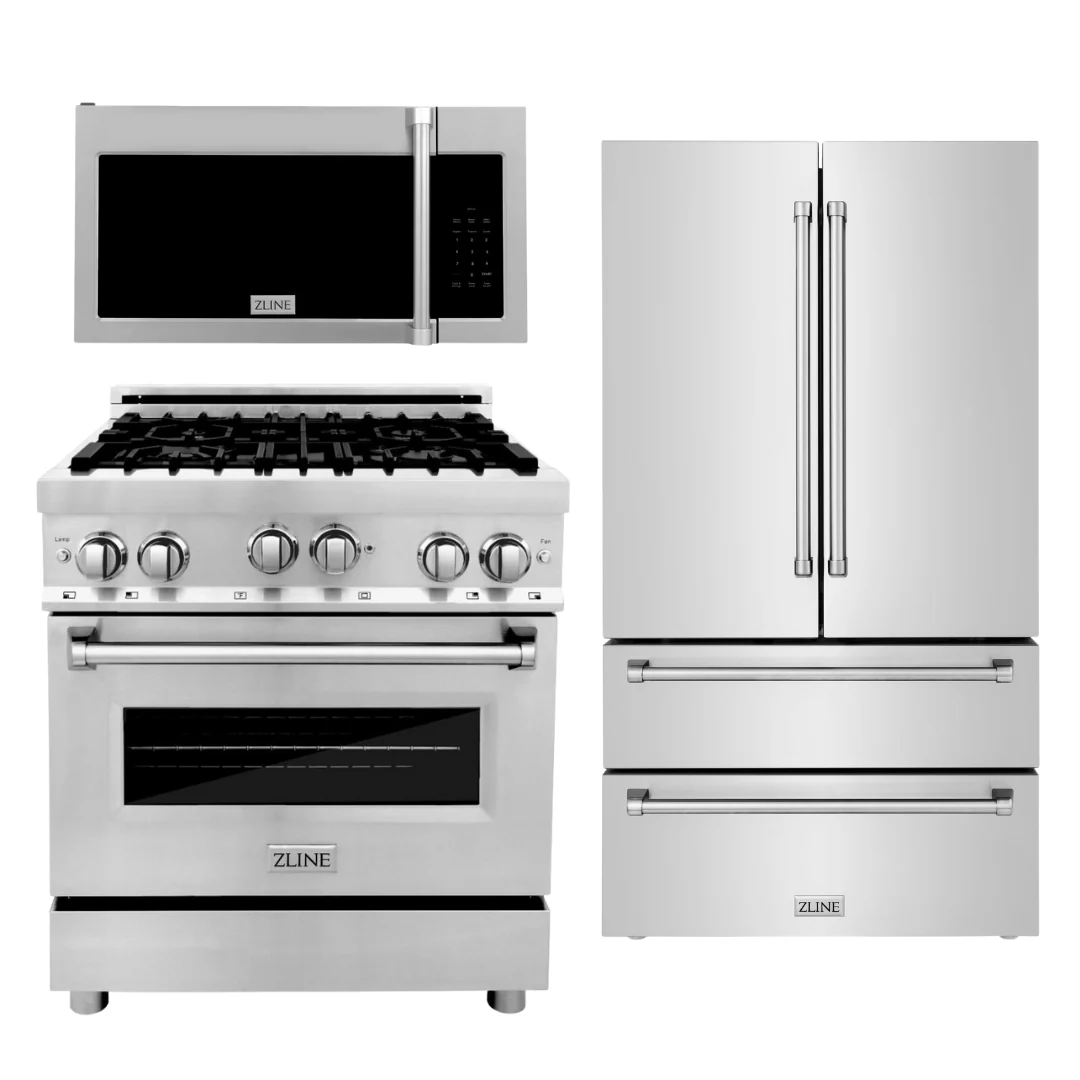 ZLINE Appliance Package - 30 in. Gas Range, Over-the-Range Microwave, Refrigerator, 3KPR-RGOTRH30 - Inhomebuy